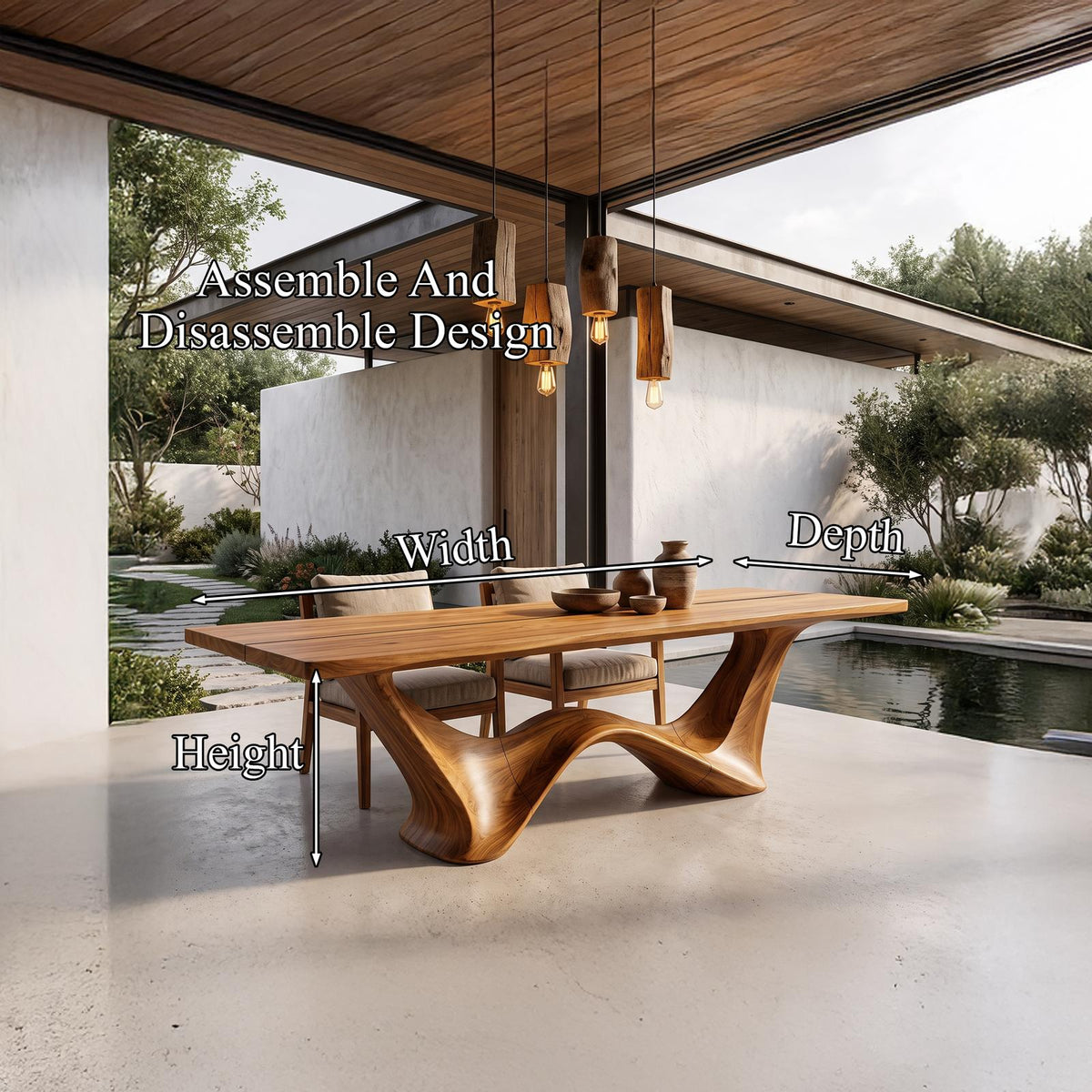 Contemporary Dining Table With Architectural Wave Design For Dining Room And Breakfast Nook
