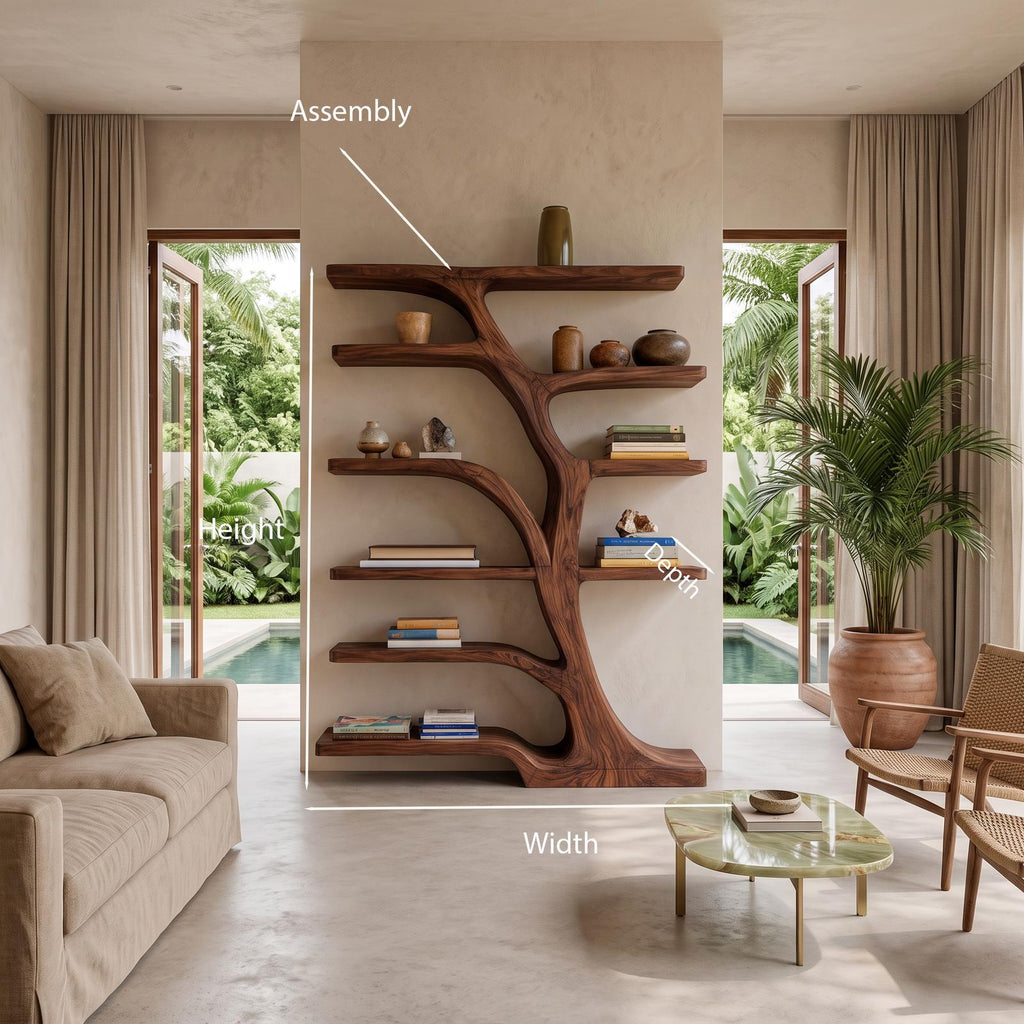 Modern Bookshelf with Flowing Curved Design, Handcrafted Solid Wood Bookcase for Elegant Living Room Display