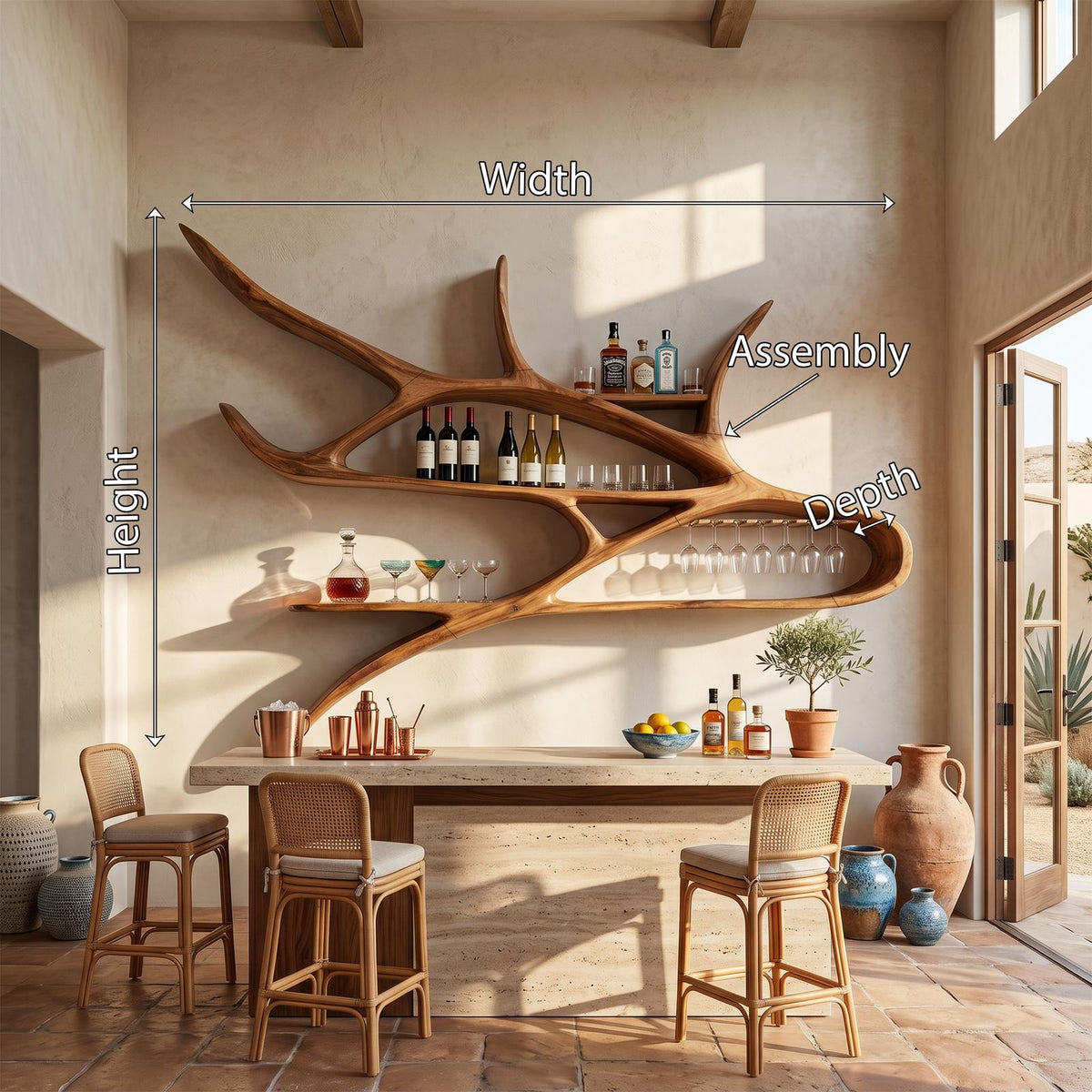Modern Wall Mounted Wine Rack, Floating Solid Wood Bottle Holder & Storage Showcase for Studio Apartment & Bar