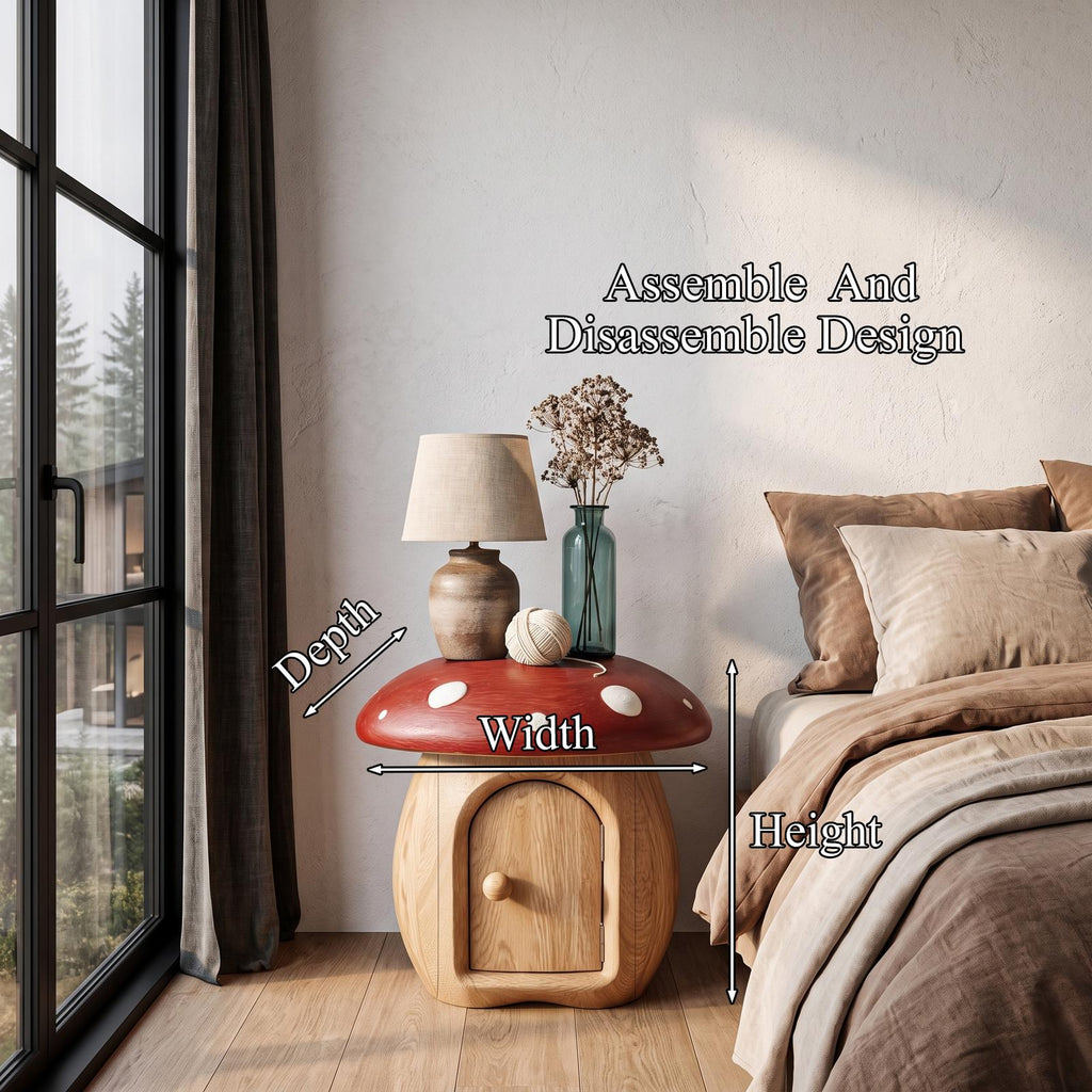 Whimsical Mushroom Bedside Table With Solid Wood Storage For Bedroom SINLHANS292