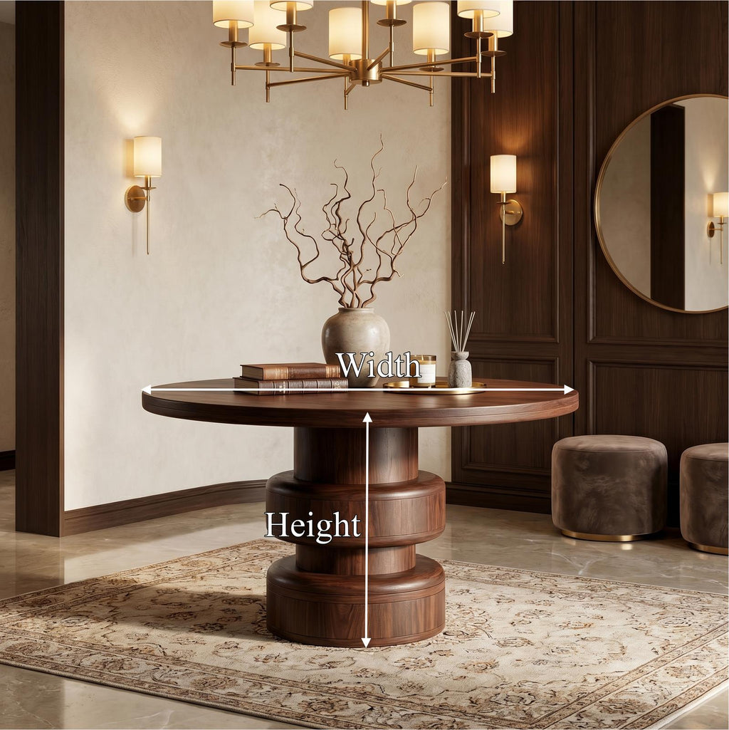 Sculptural Round Entryway Table, Solid Wood Modern Geometric Pedestal Foyer Table, Living Room Accent Stand