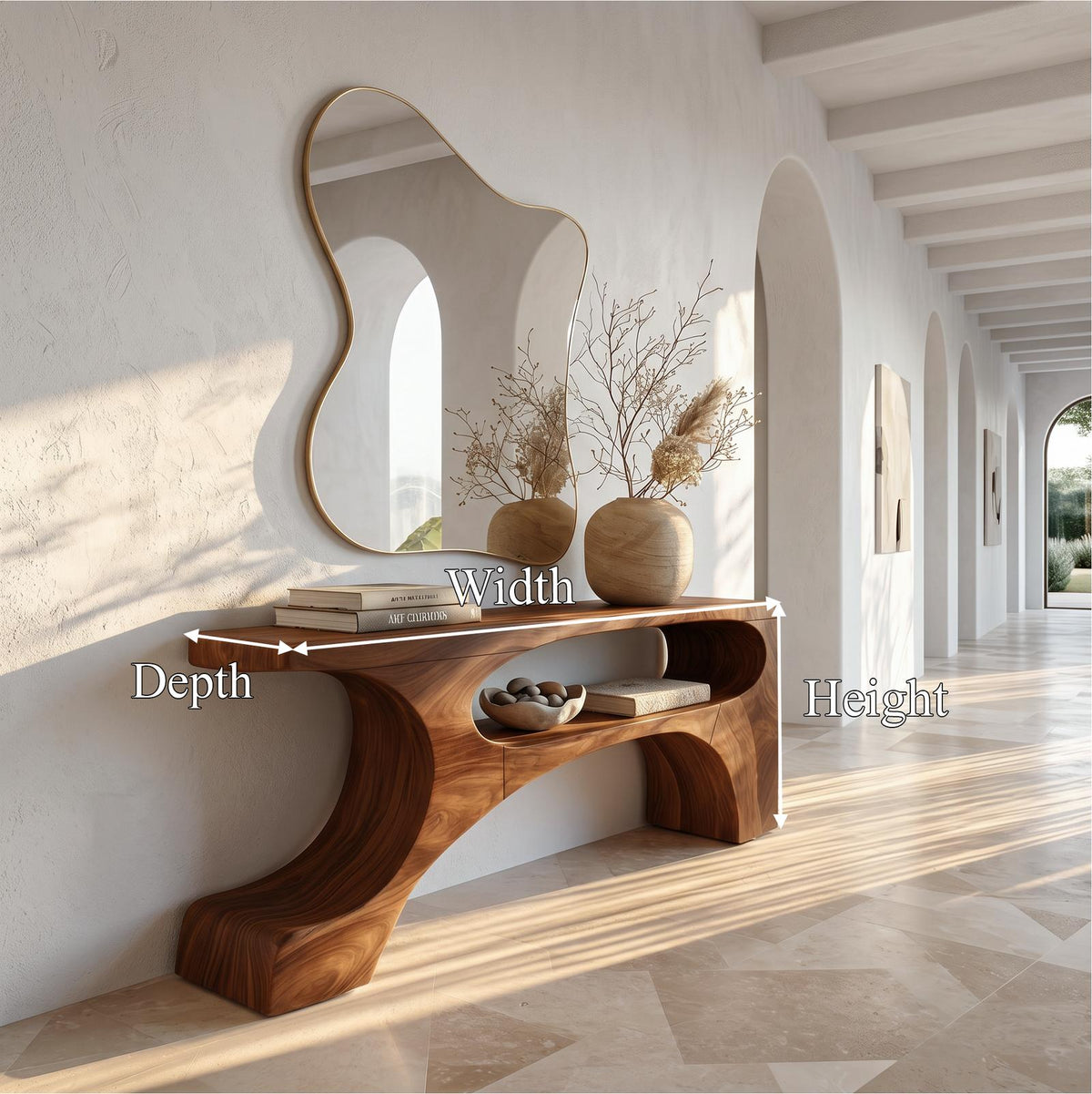 Contemporary Console Table, Organic Pedestal Base Solid Wood Entryway Table, Unique Sofa Table for Foyer