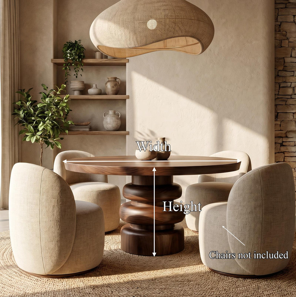 Rustic Sculptural Round Dining Table, Handcrafted Solid Wood Kitchen Table for dining room Home Decor