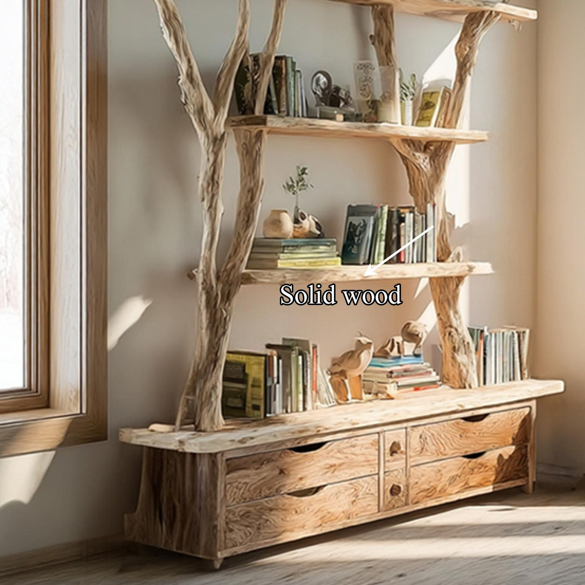 Rustic Tree Bookshelf Storage Living