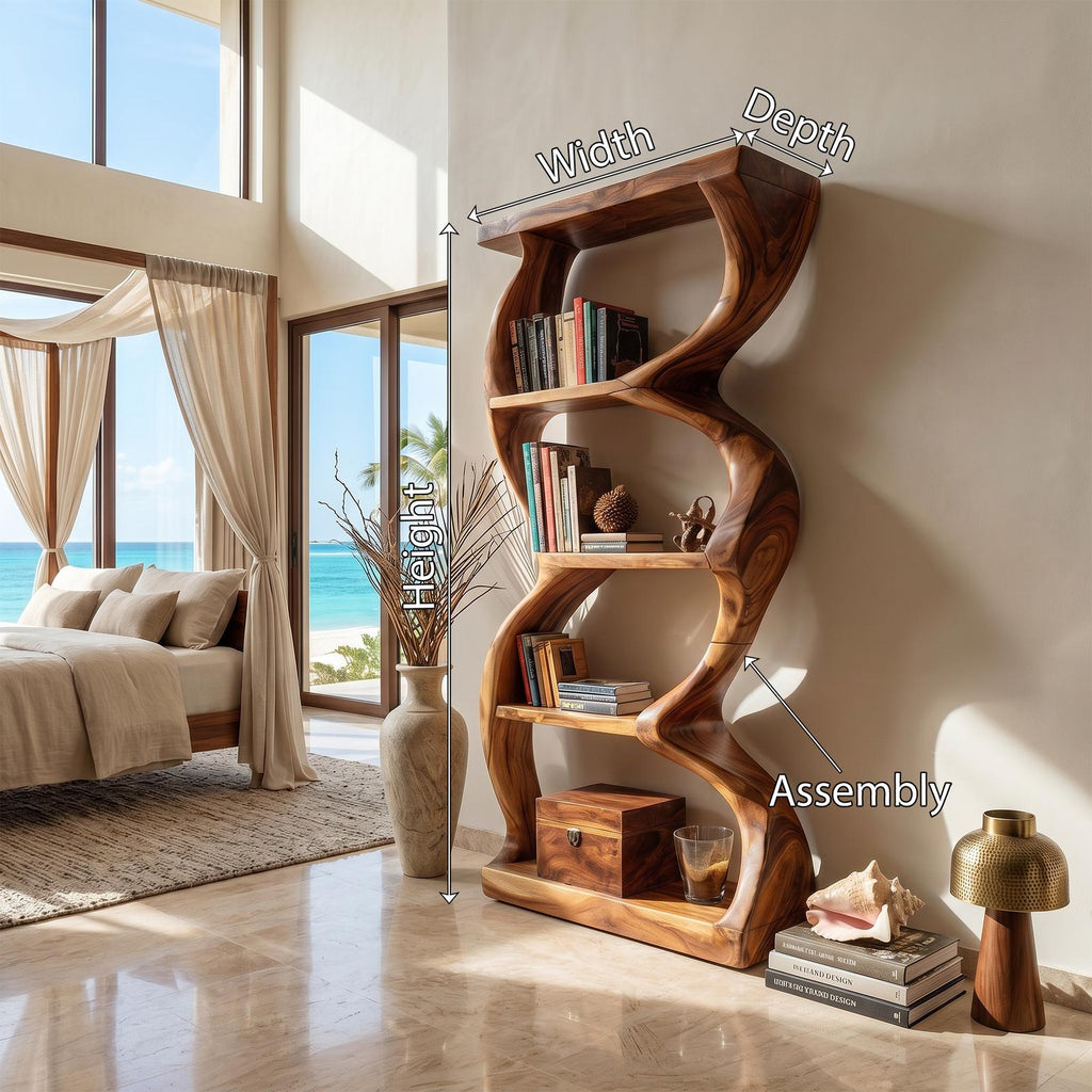 Coastal Inspired Curved Wooden Bookcase With Organic Form SILDTTRBS051
