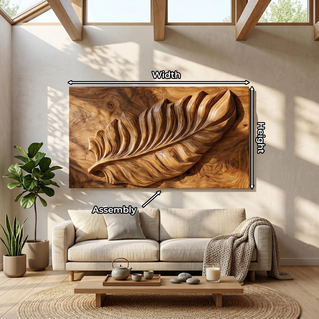 Nature Wooden Wall Art with Carved Leaf Design, Decorative Foliage Wall Panel for Living Room