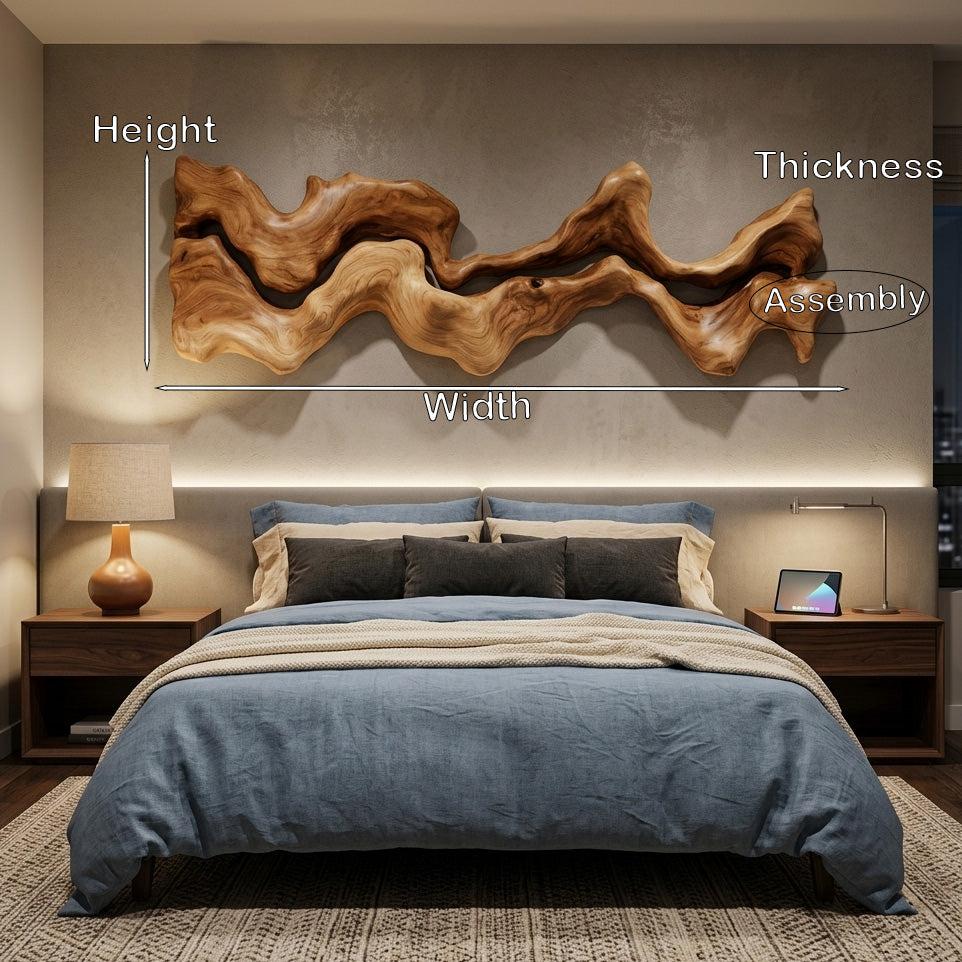 Abstract Hand-Carved Wall Art Sculpture, Modernist 3D Geometric Wooden Panel Decor for Bedroom Living Room
