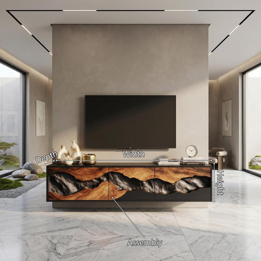 Handcrafted Wooden TV Console Cabinet, Mid Century Solid Wood Entertainment Media Stand for Cozy Living Room