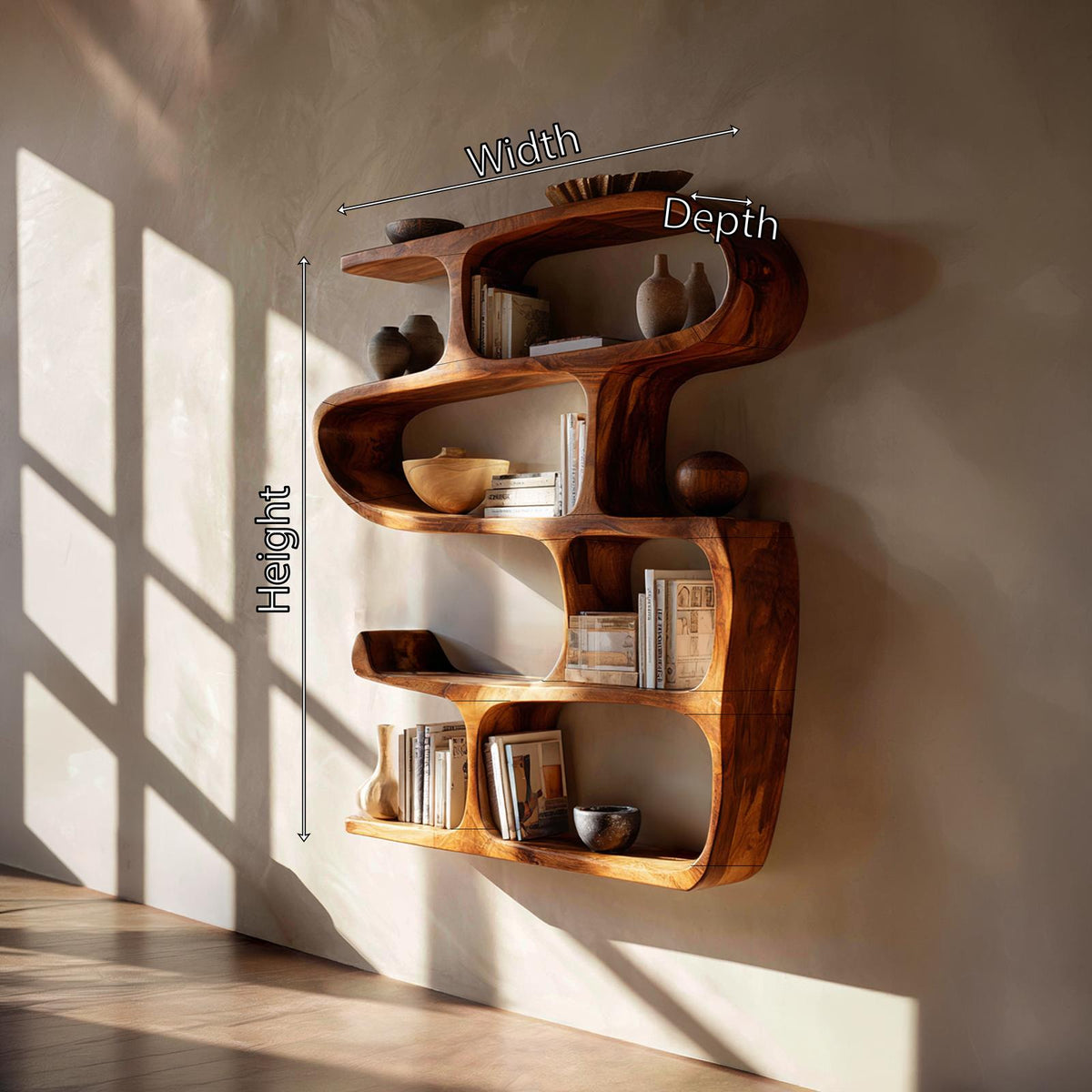 Modern Curved Bookshelf, Stylish Wooden Bookcase & Console Storage Shelf for Hallway & Entryway