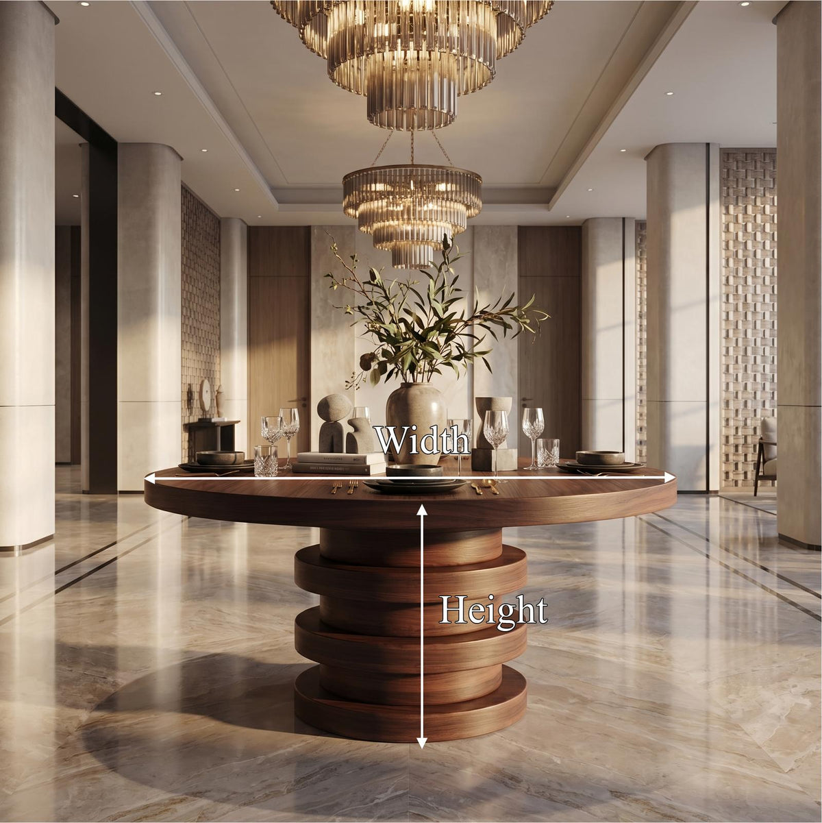 Modern Luxury Round Entryway Table, Solid Wood Architectural Pedestal Foyer Accent Table for Lobby, Hallway