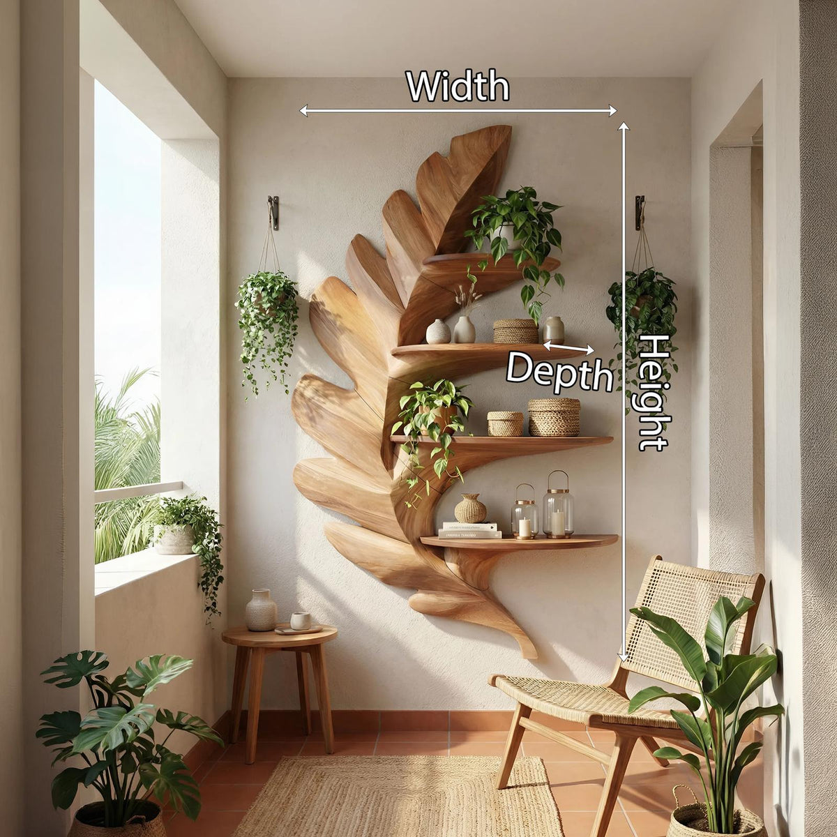 Contemporary Floating Wall Shelf, Handcrafted Minimalist Solid Wood Entrance Storage Organizer & Display Rack