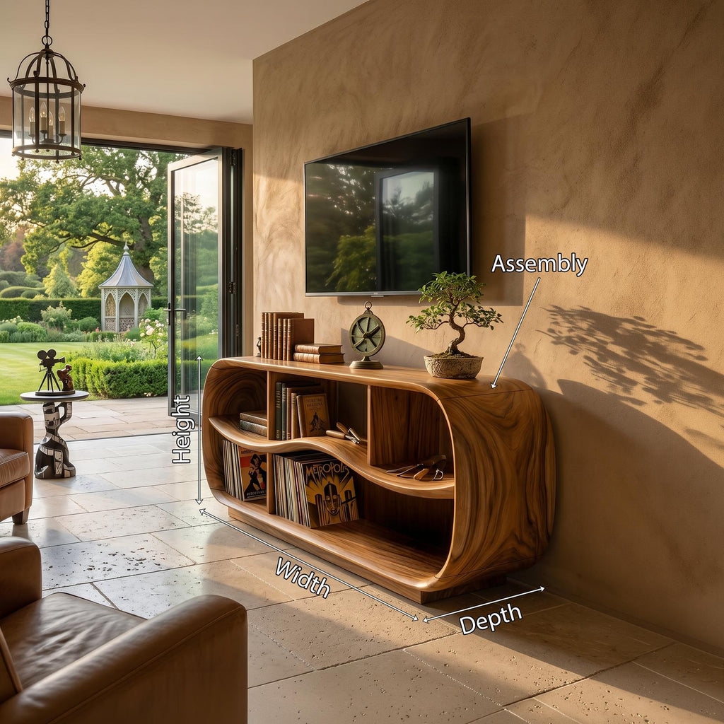 Contemporary Rounded TV Console, Modern Wooden Media Cabinet & Living Room Sideboard
