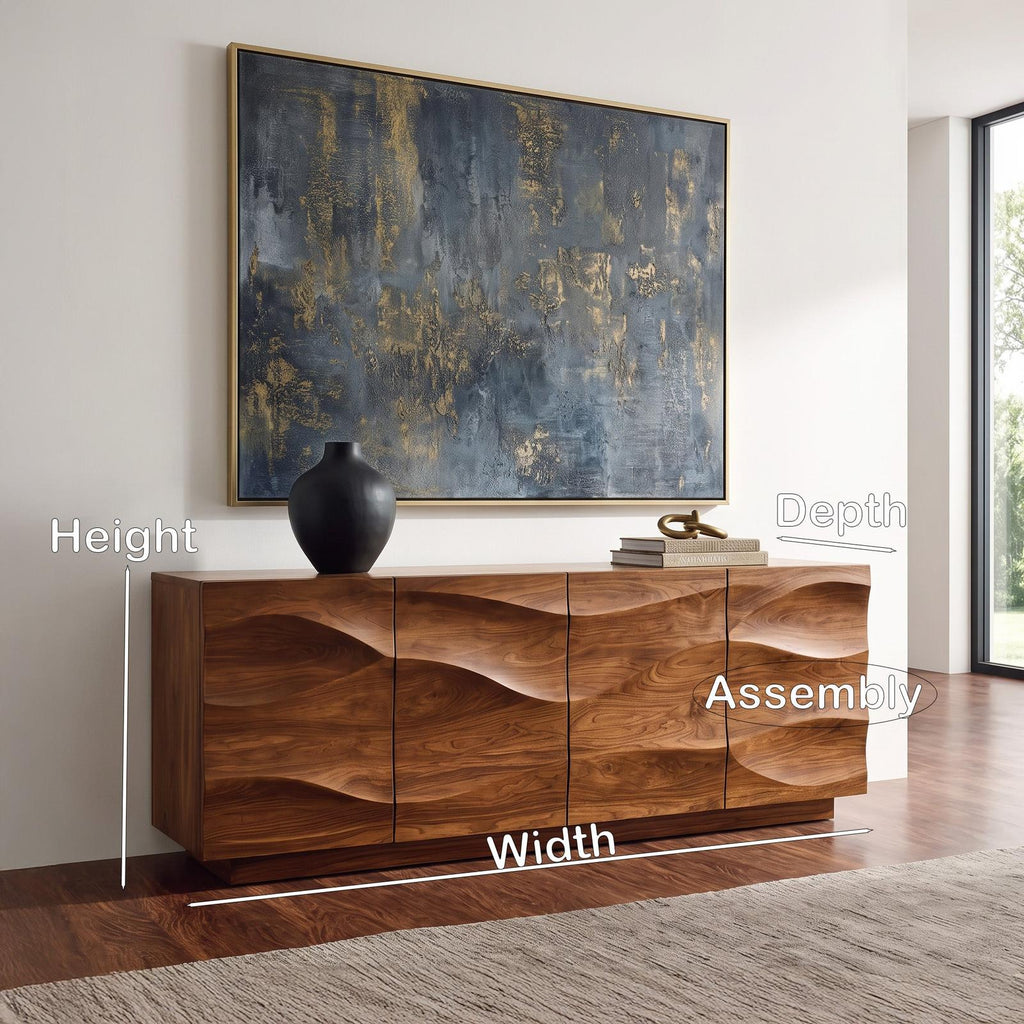 Spry Interior Modern Wave Sideboard, Sculptural Wood Buffet Cabinet & Credenza for Dining Room or Living Room Storage, SITHHNSIB012
