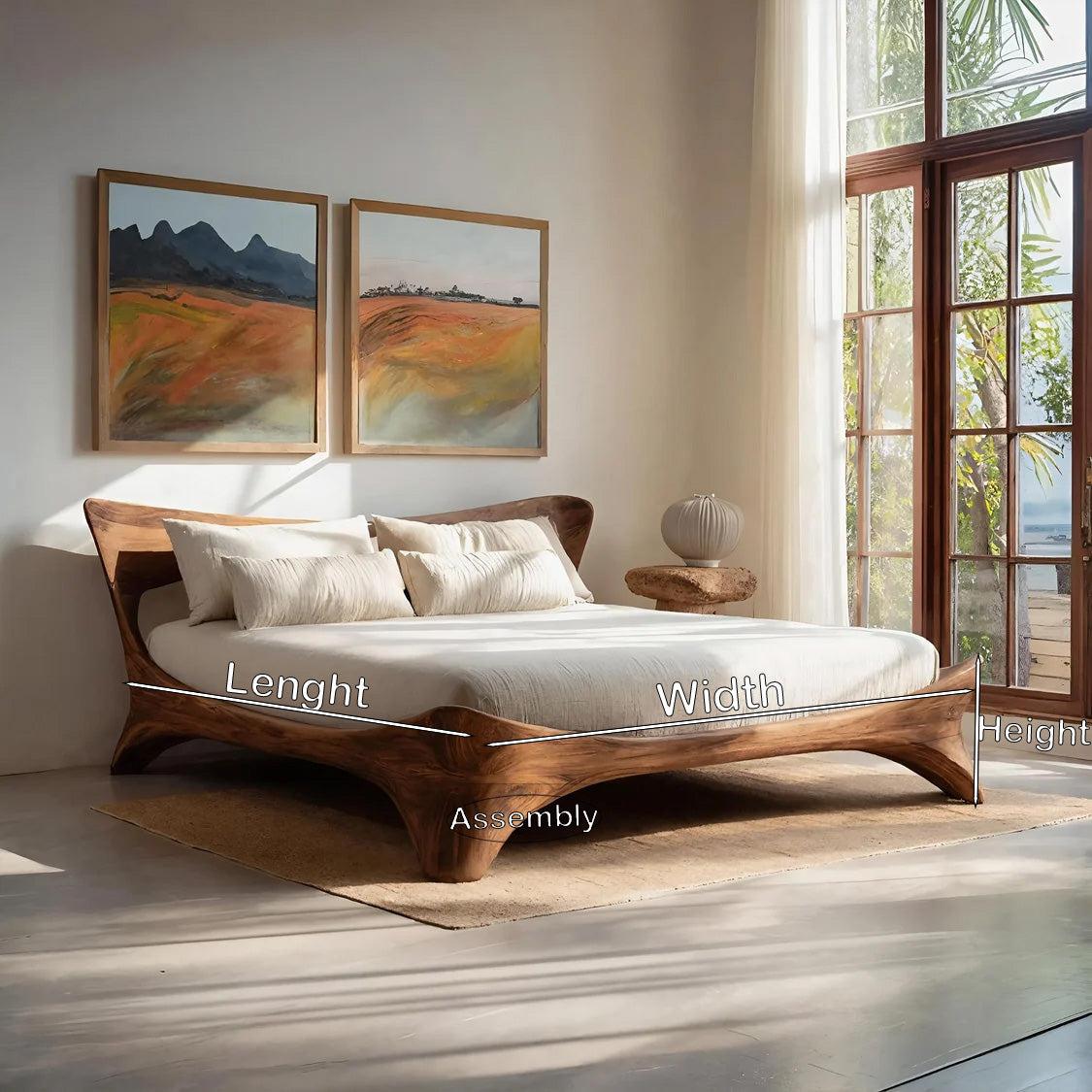 Teezano Organic Handcrafted Bed Frame, Solid Wood Platform Bed with Headboard for Contemporary Bedroom, RTTHHNWO011