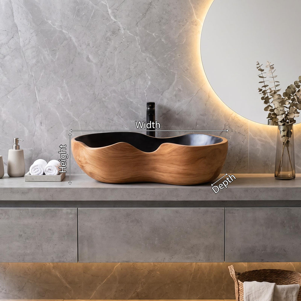 Mid Century Handcrafted Wood Wash Basin For Bathroom Use