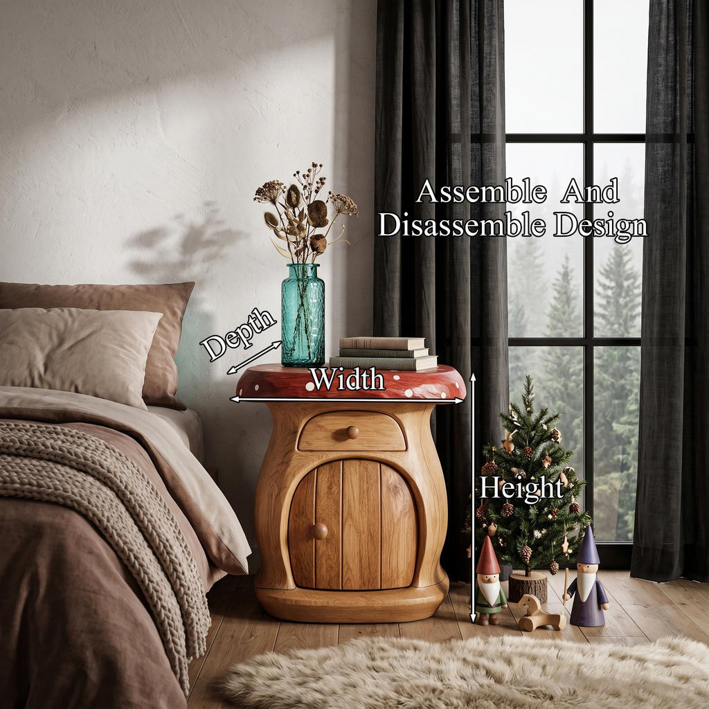 Modern Mushroom Bedside Table With Wooden Storage Door