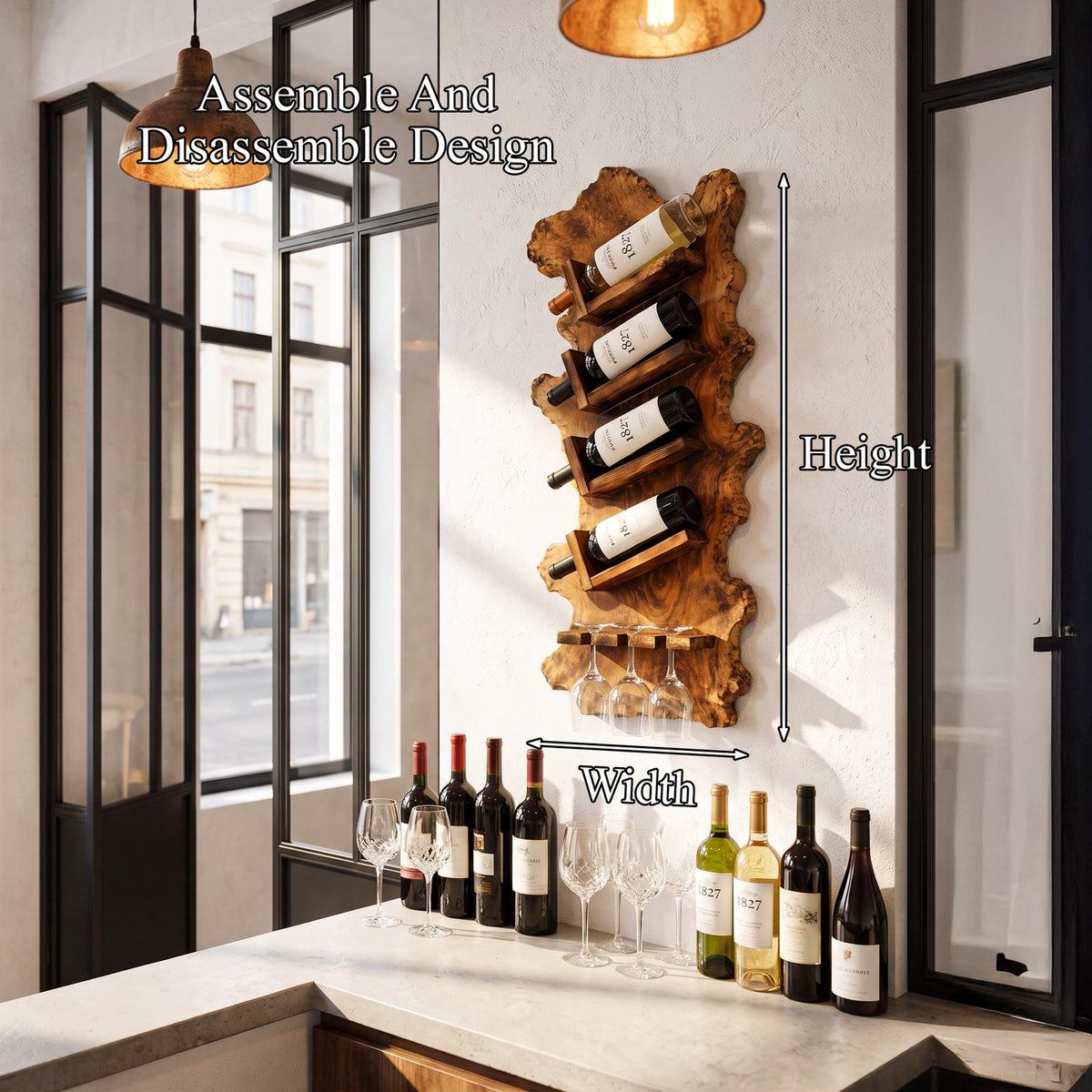 Minimalist Wall Mounted Wine Holder With Open Bottle Storage For Home Bar