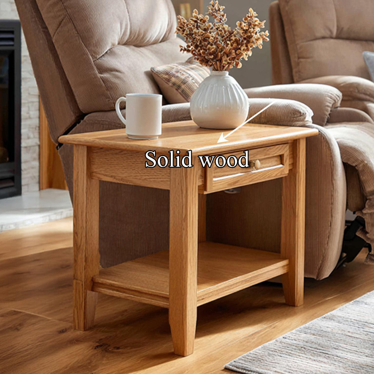 Mid-Century Modern Side Table, Handcrafted Wood End Table for Living Room Accent & Bedroom Nightstand, Round Top Legs