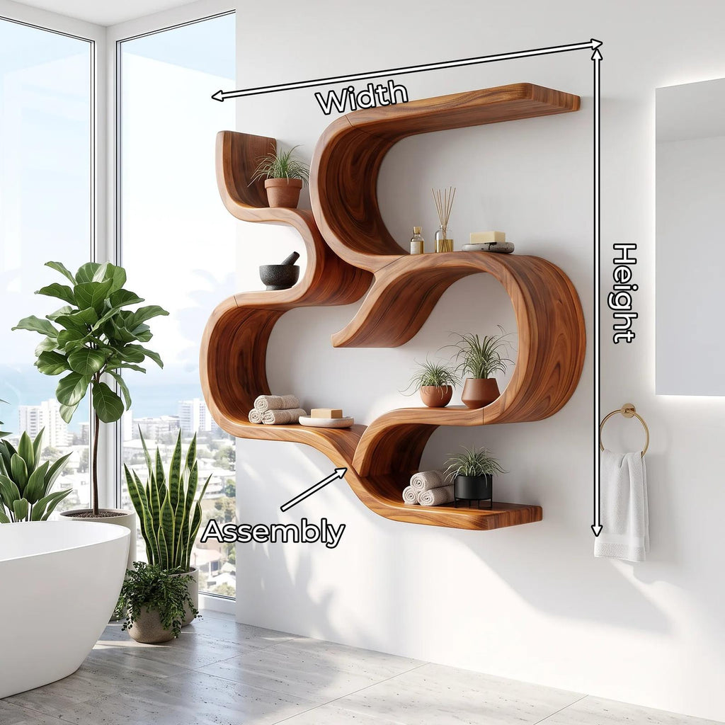 Mid Century Curved Floating Shelves for Powder Room