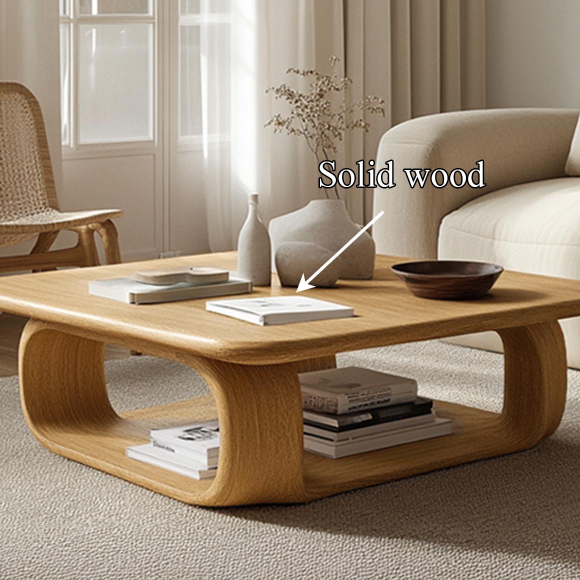 Scandinavian Soft Edge Coffee Table, Handcrafted Wood Minimalist Smooth Curve Centerpiece for Lounge, Living Room