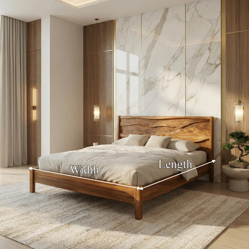 Rustic Natural Wood Bed Frame, Solid Wood Live Edge Platform Bed, Handcrafted Mid-Century Bedroom Furniture