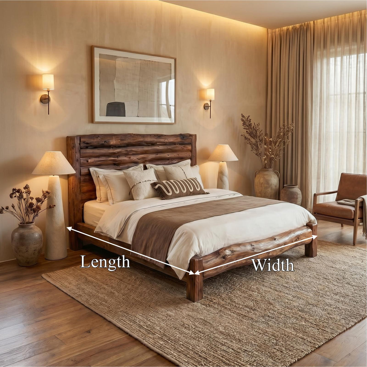 Minimalist Solid Wood Bed Frame, Modern Low Profile Wooden Platform Bed for Bedroom, Handcrafted Furniture