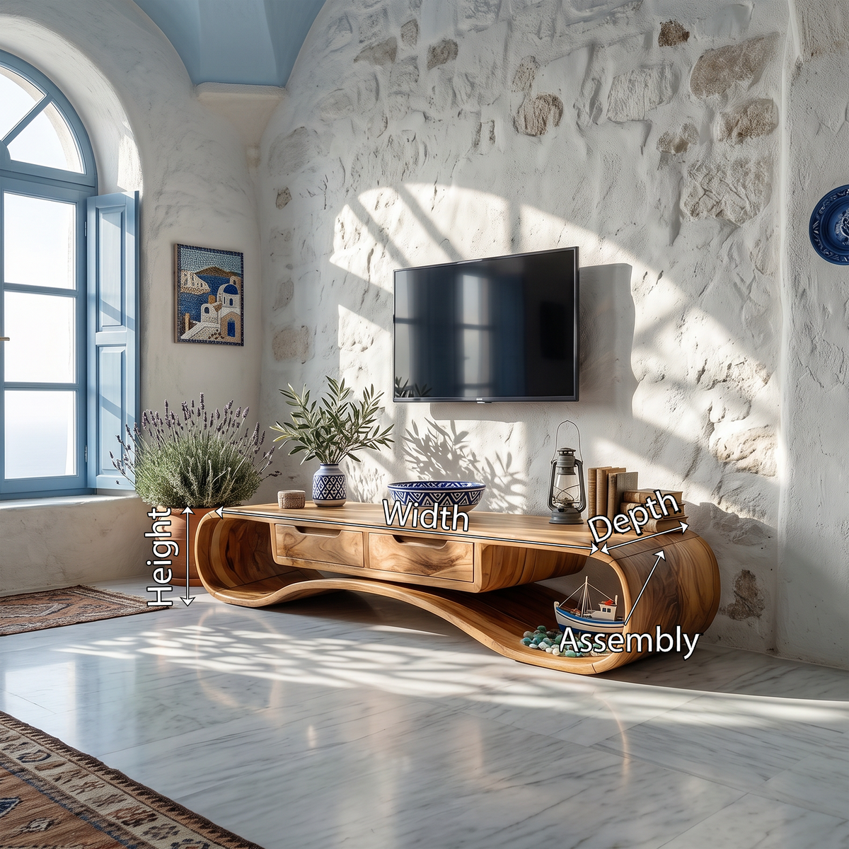 Modern Organic TV Cabinet, Solid Wood Media Console & Low Profile Entertainment Stand