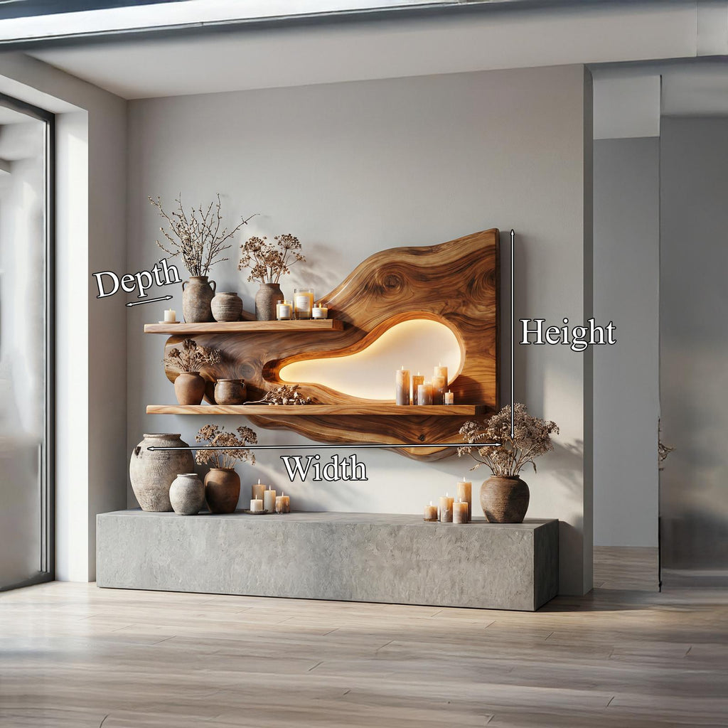 Modern Organic Floating Wall Shelf, Solid Wood Natural Edge Ledge for Entryway, Living Room Decorative Display