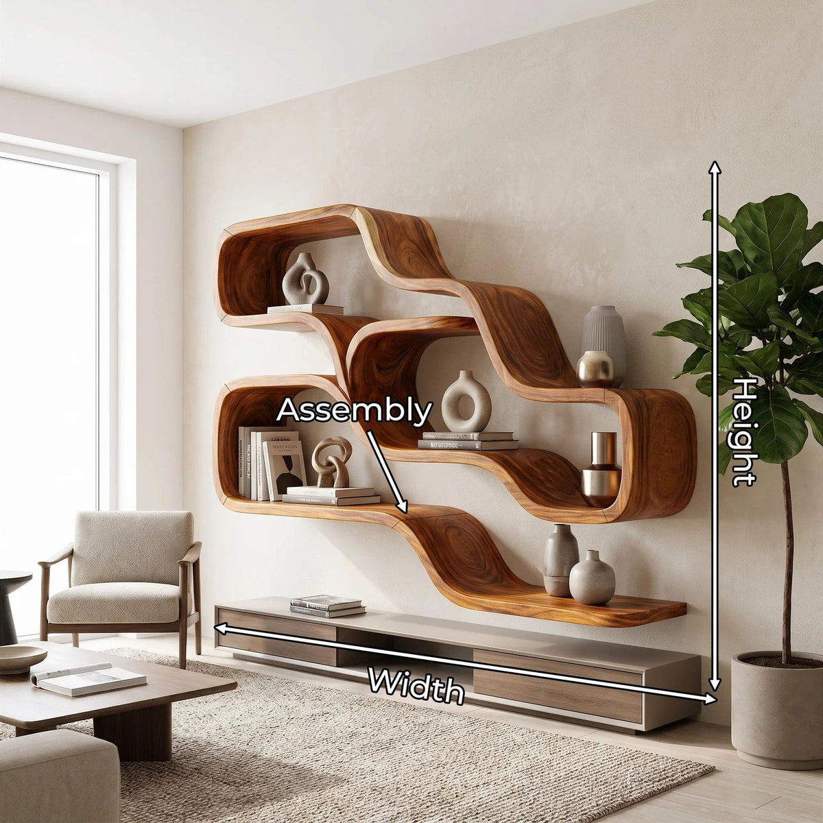 Farmhouse Organic Wood Shelves for Reading Nook