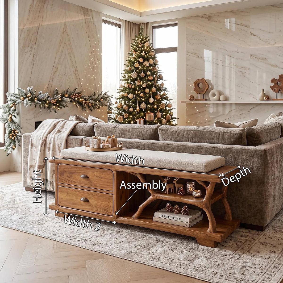 Modern Christmas Storage Bench Reindeer Living Room Decor