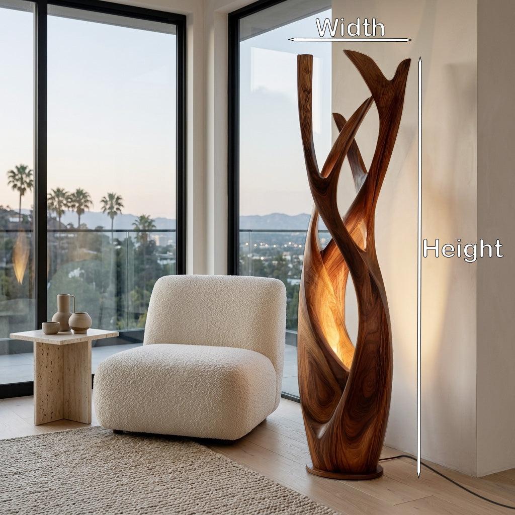 Wooden Floor Lamp, Modern Minimalist Solid Wood Standing Light with Shade for Contemporary Apartment, Model