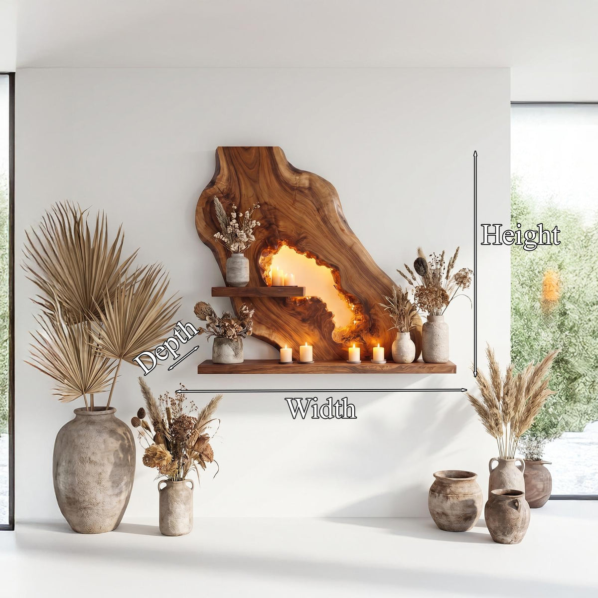 Sculptural Floating Wall Shelf, Modern Solid Wood Wave Display Ledge for Entryway, Living Room Art Decor
