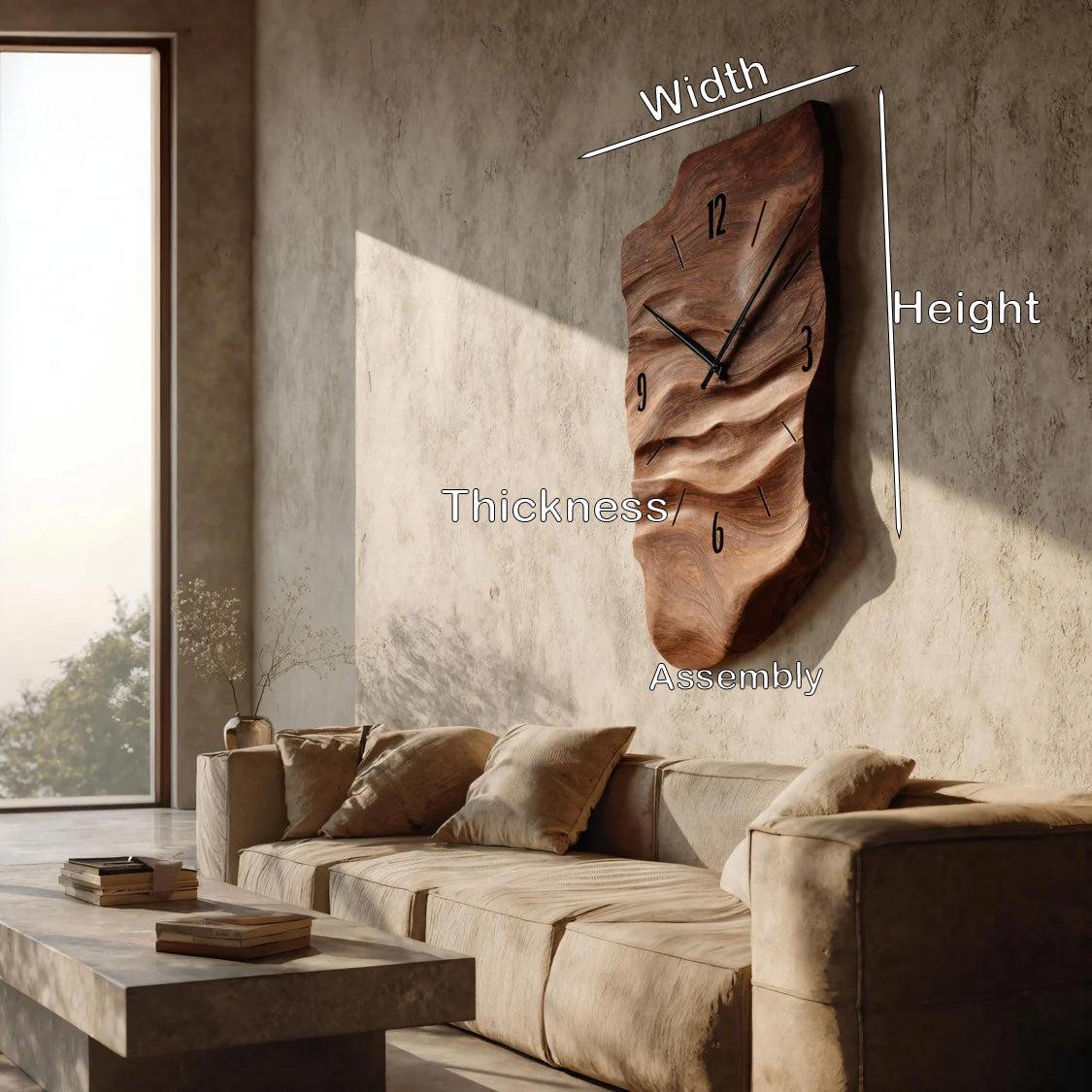 Modern Wall Clock, Carved Wood Circular Abstract Design Hanging Clock for Living Room & Bedroom Wall Decor