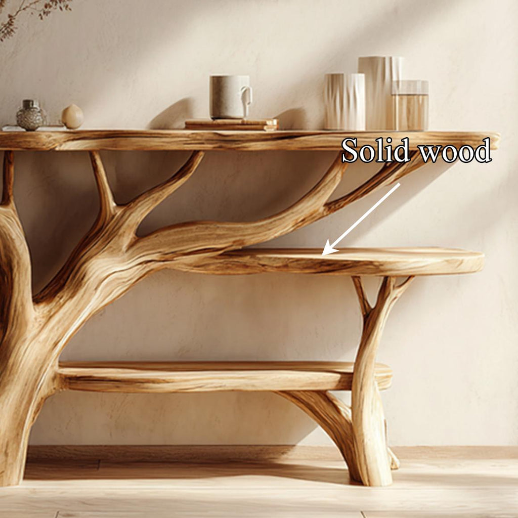 Rustic Tree Console Table, Sculptural Solid Wood Branch Base, Handcrafted Entryway & Living Room Accent Foyer Table