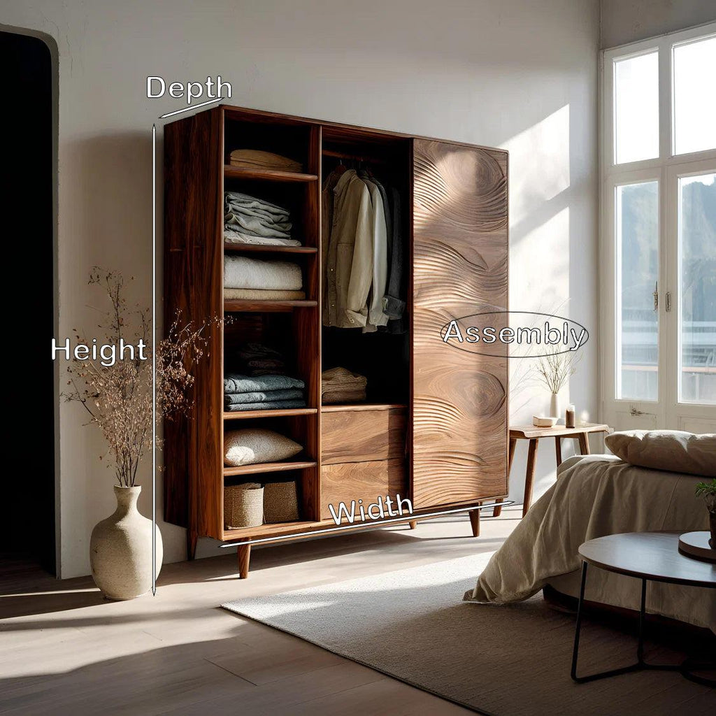 Minimal Wardrobe With Carved Front For Bedroom Space