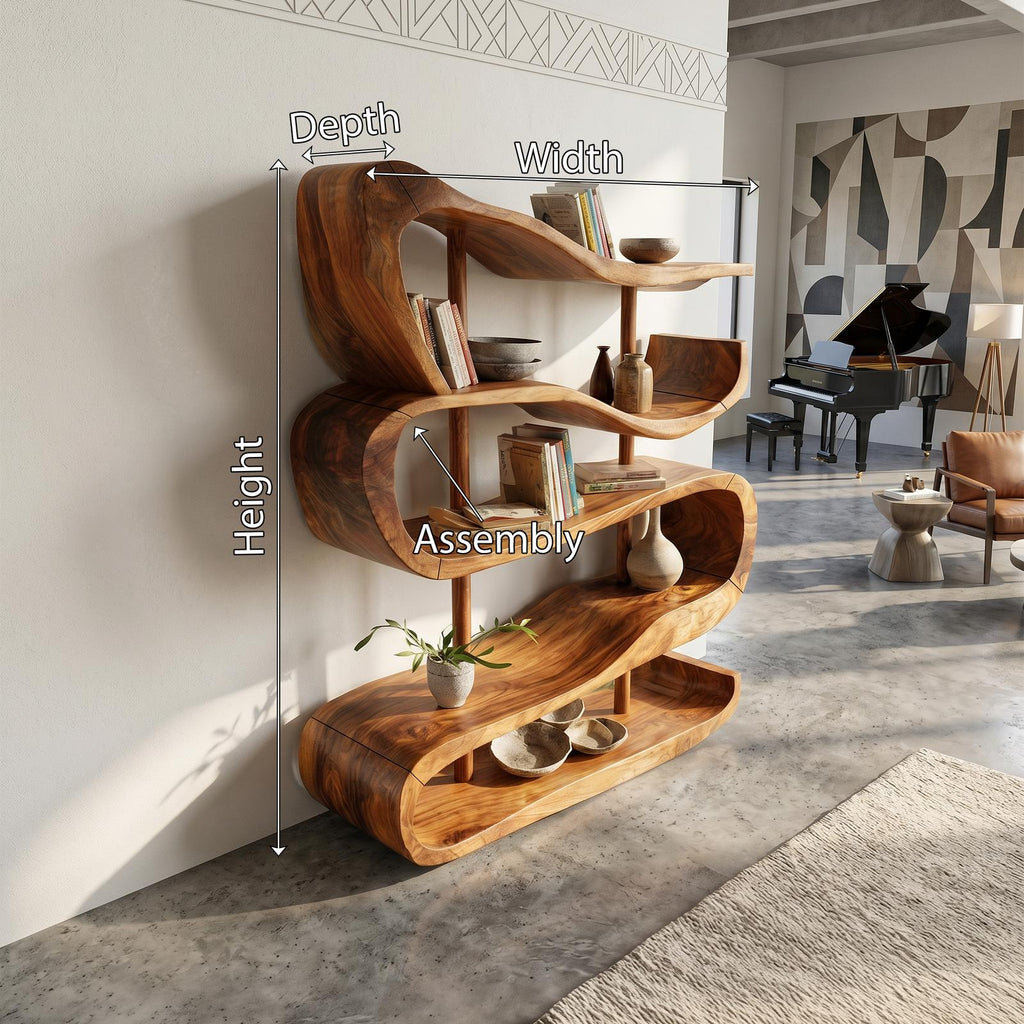 Artistic Wooden Display Shelf In Organic Form
