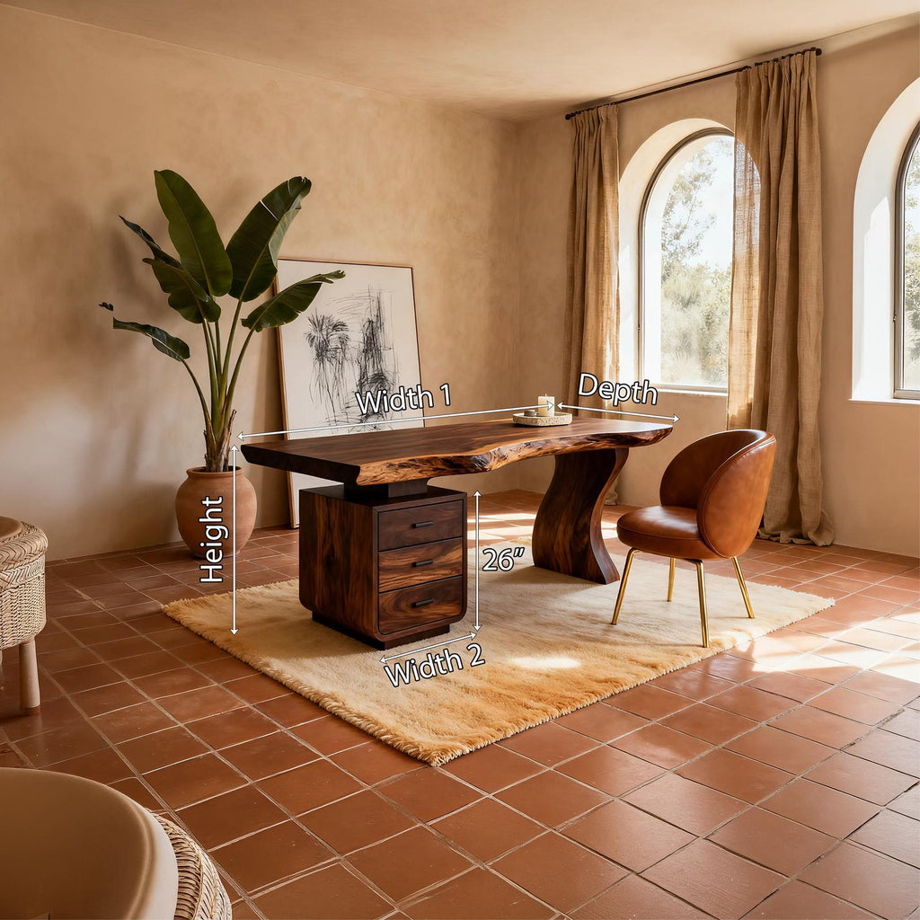 Contemporary Home Office Desk, Handcrafted Solid Wood Writing Computer Table for Artistic Living Room