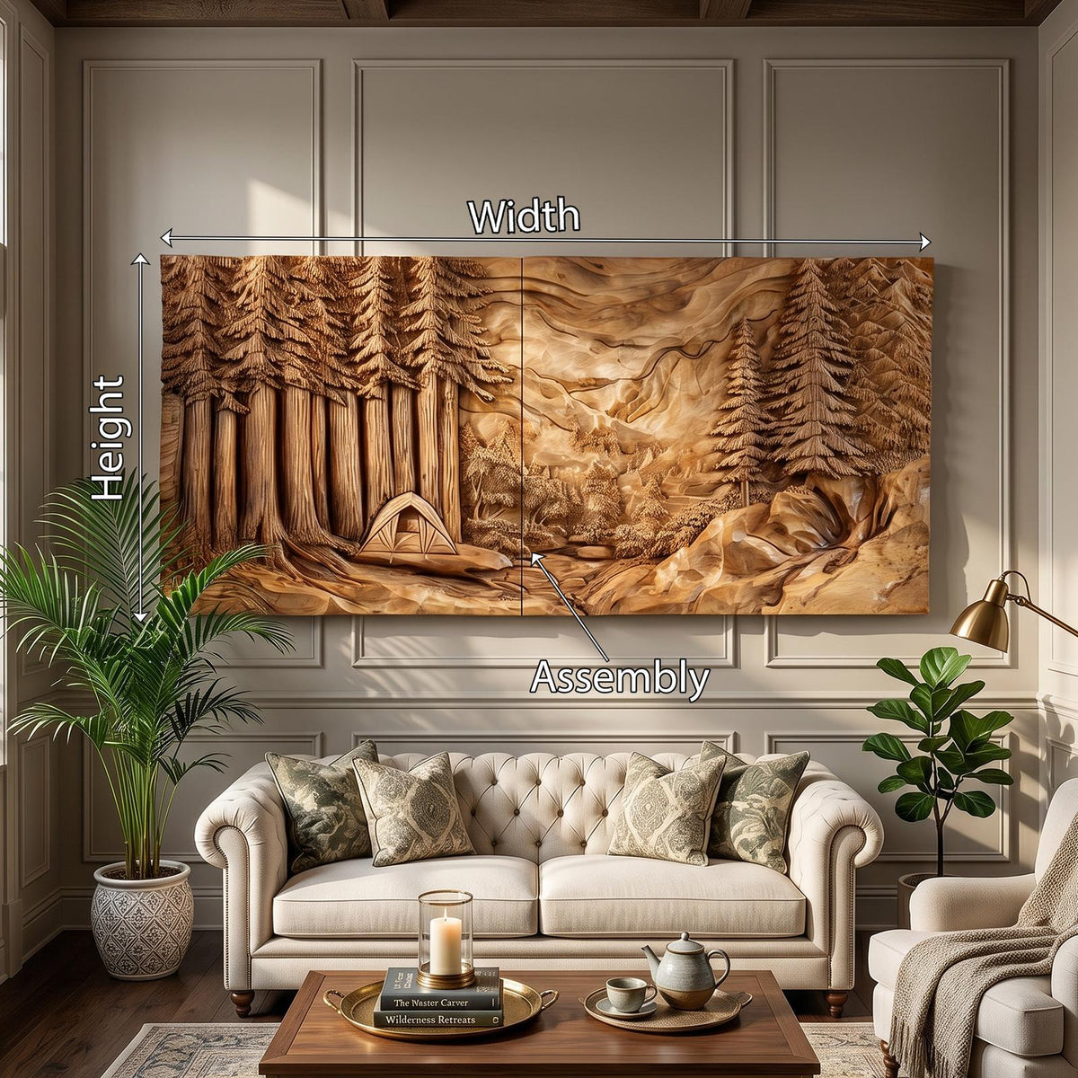 Illuminated Sunset Lake Wood Wall Art, Backlit 3D Forest Mountain Wooden Landscape Panel Decor for Cozy Cabin & Living Room