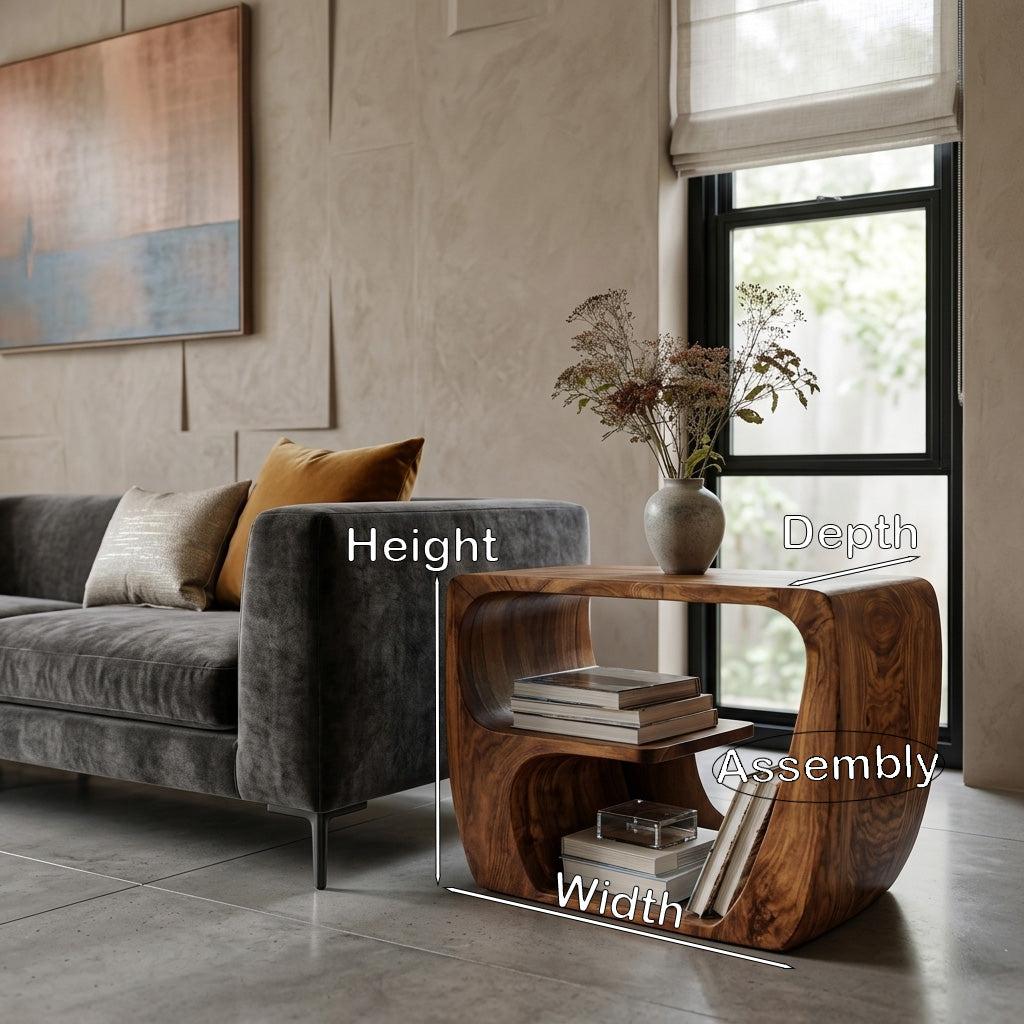 Quiet Luxury Wooden Side Table with Open Storage, Handcrafted Solid Wood End Table for Living Room & Lounge, Model