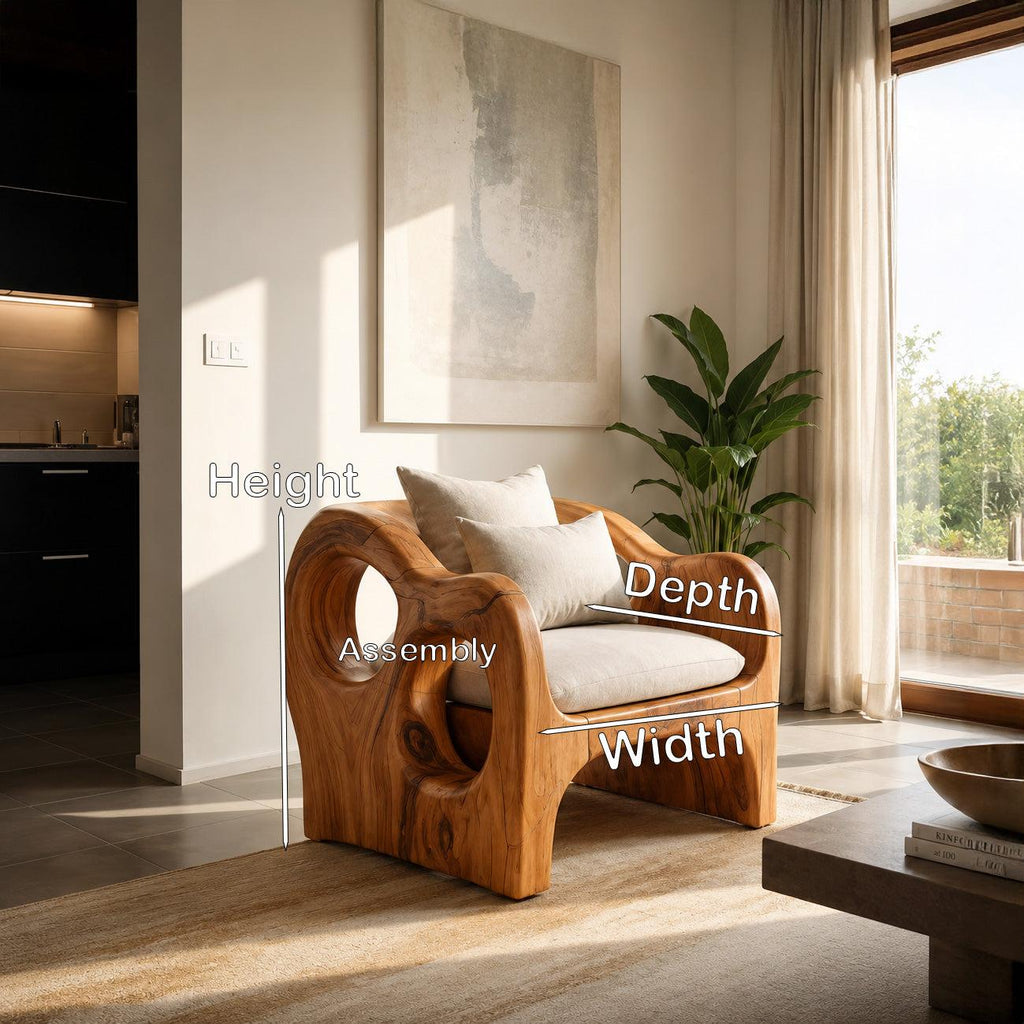 Artistic Sculpted Wooden Armchair, Mid-Century Modern Accent Lounge Chair for Living Room, Model