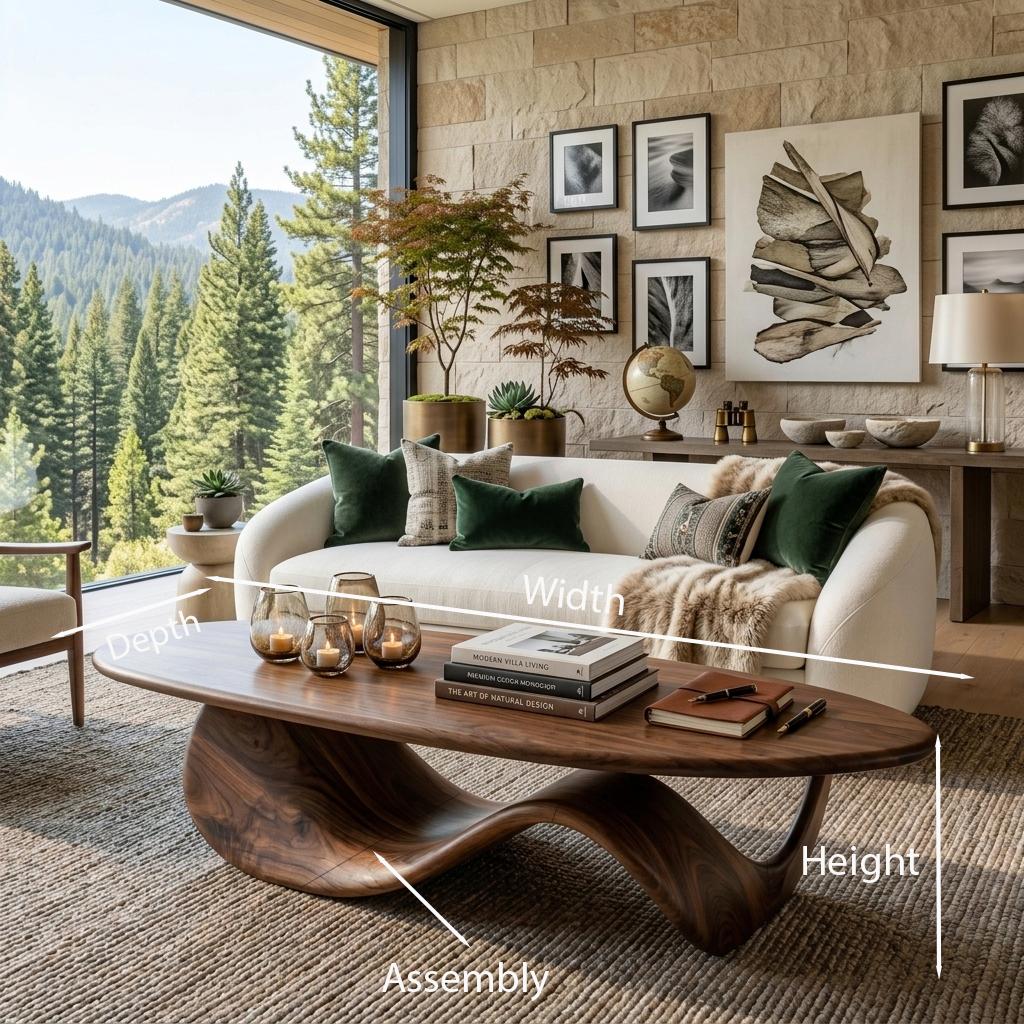 Modern Wooden Coffee Table with Sculptural Wave Design, Unique Organic Center Table for Living Room, Model
