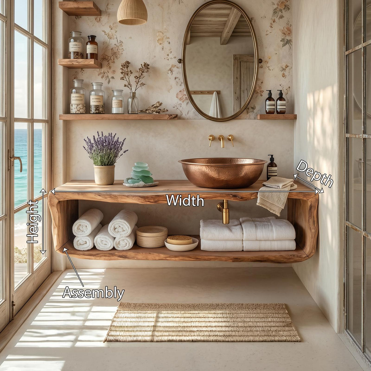 Handcrafted Wooden Vanity For Bathroom Natural Look SILDTTRBRV024
