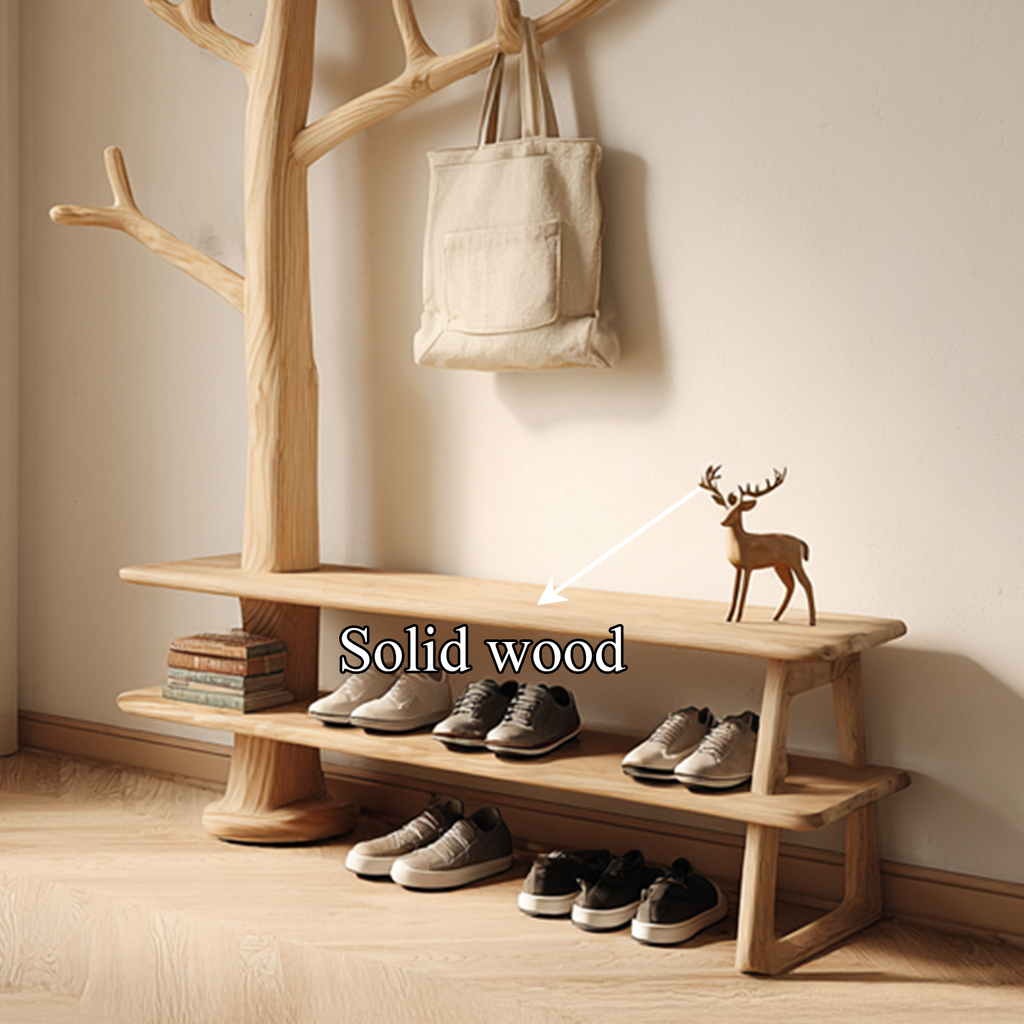 Rustic Tree Coat Rack Shoe Bench Entryway Halway