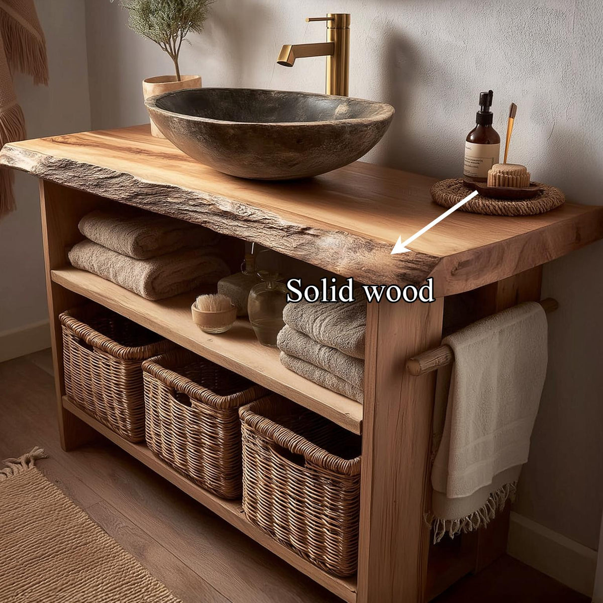 Rustic Bathroom Vanity Console Open Storage
