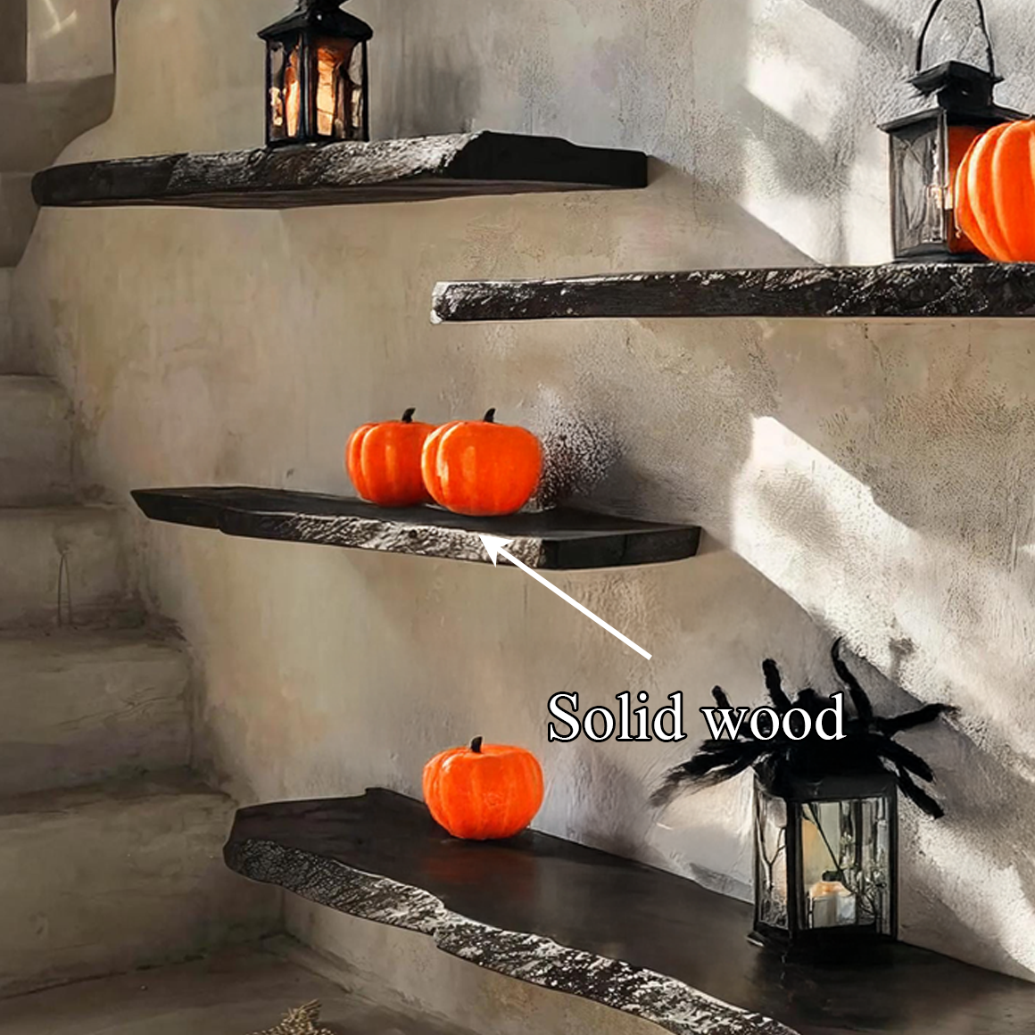 Rustic Black Floating Shelf, Wooden Tree Branch Wall Shelf, Spooky Gothic Halloween Living Room Wall Art Decor