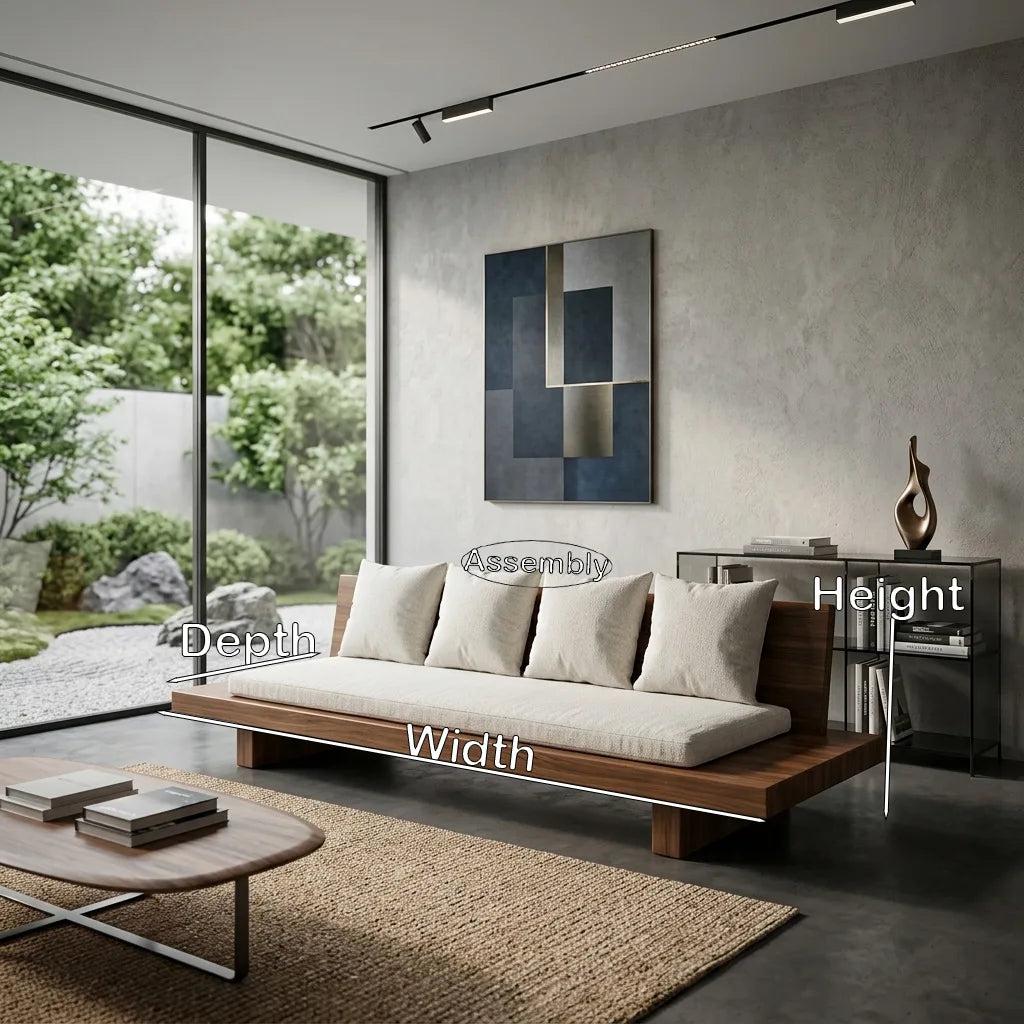 Minimalist Wooden Sofa With Cushions For Living Room