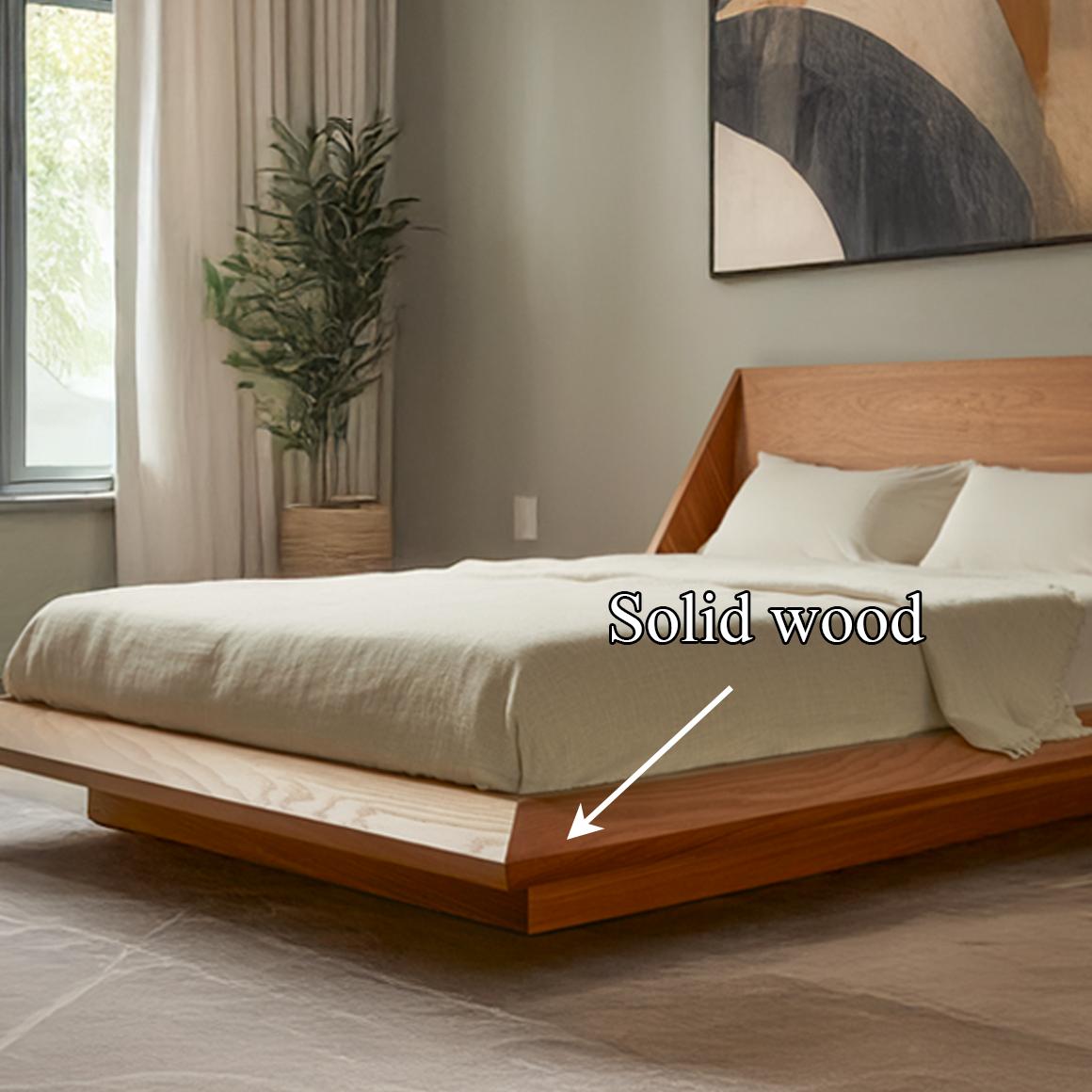 Spry Interior Mid-Century Modern Low Profile Platform Bed, Solid Wood Platform Bed Frame, Minimalist Bedroom Furniture SINLSAWB62