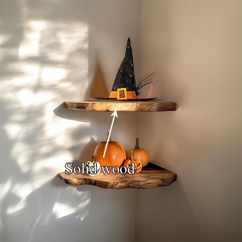Rustic Corner Floating Shelf, Wooden Tree Branch Corner Wall Shelf, Spooky Gothic Living Room Storage Display