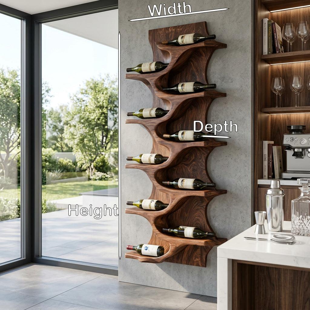 Rustic Natural Solid Wood Wine Rack, Handcrafted Wall Mounted Storage Shelf for Home Bar & Kitchen