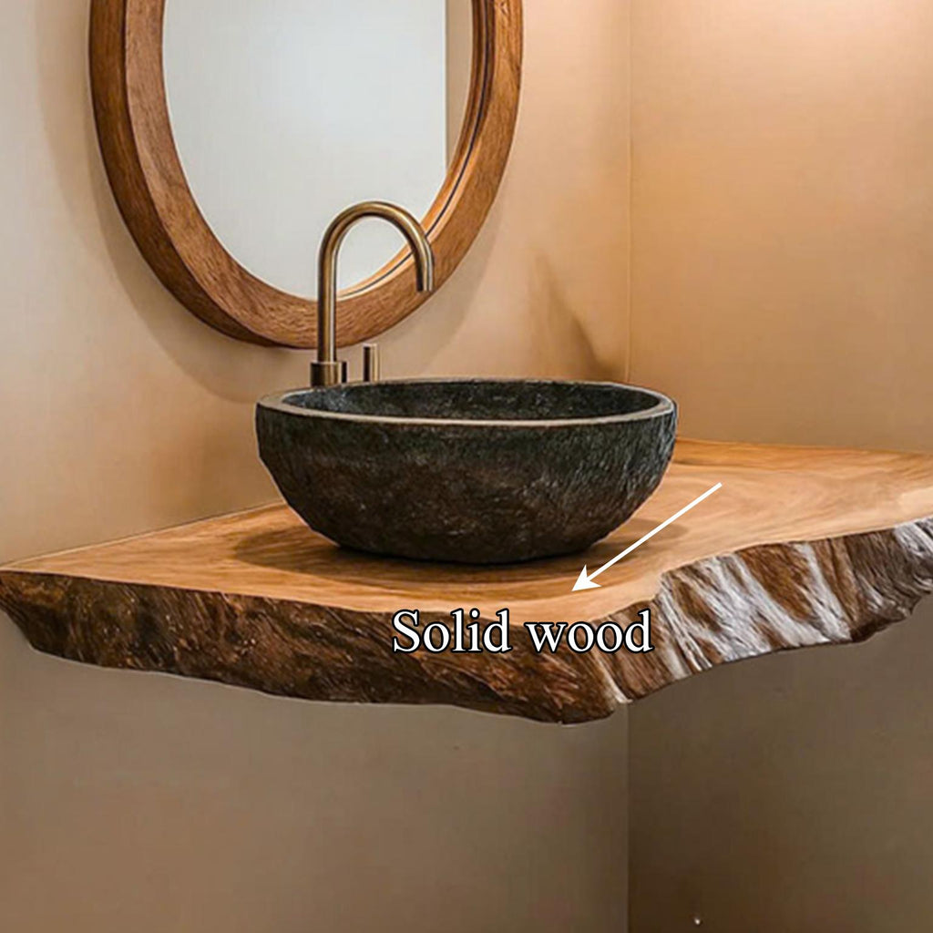 Mid-Century Floating Shelf Vanity, Solid Wood Washroom Single Sink Countertop, Bathroom Console Support Shelf